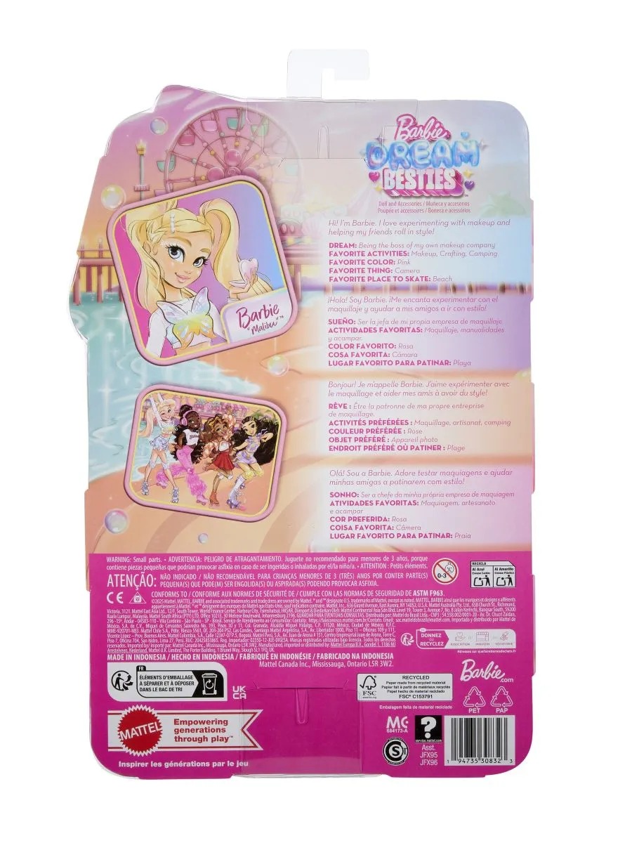 Кукла модельная Barbie Dream Besties Малибу на роликах высота 29 см JFX96/JFX95 - фото 7