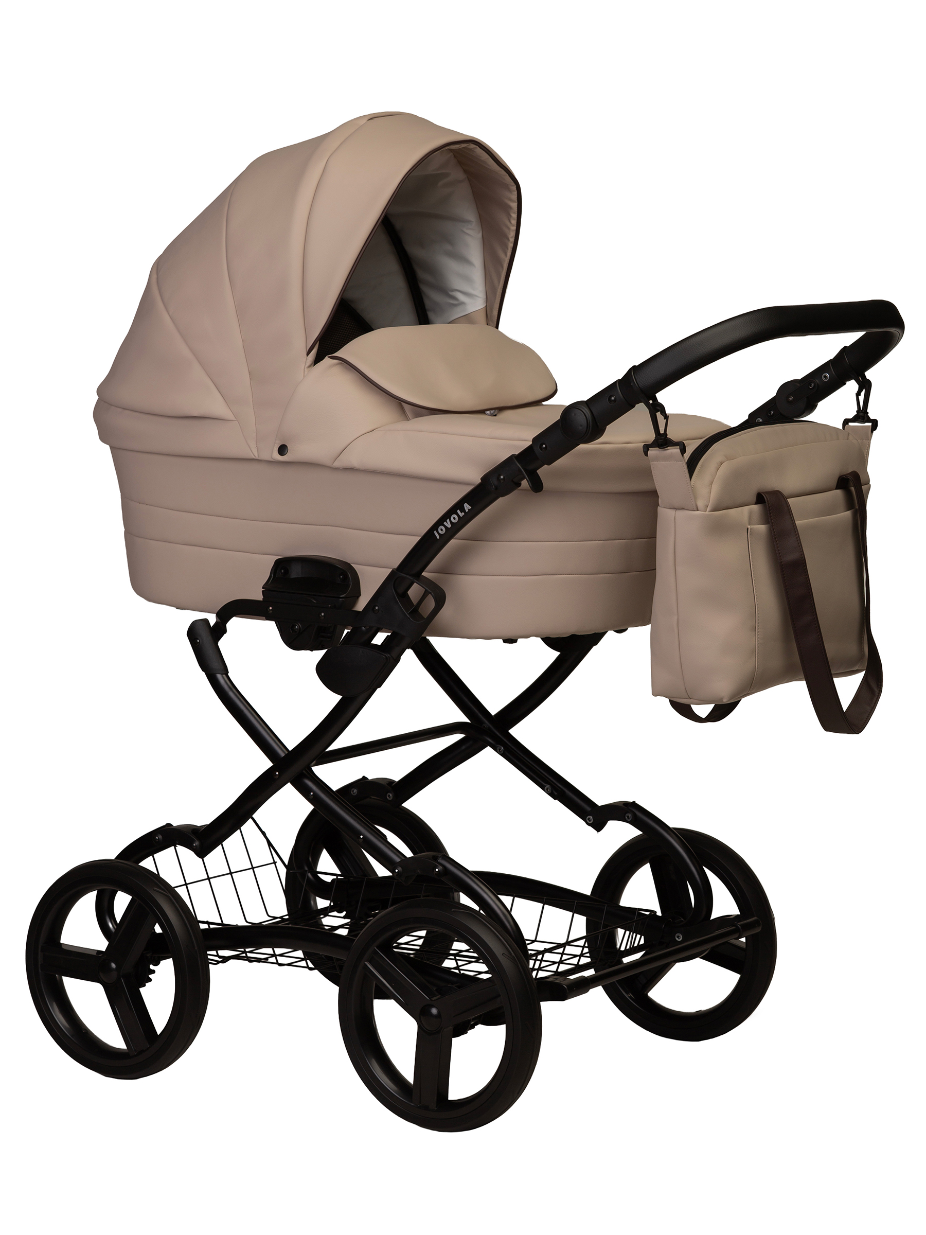 Коляска 2в1 JOVOLA Alpika Eco светло-бежевая кожа - фото 1