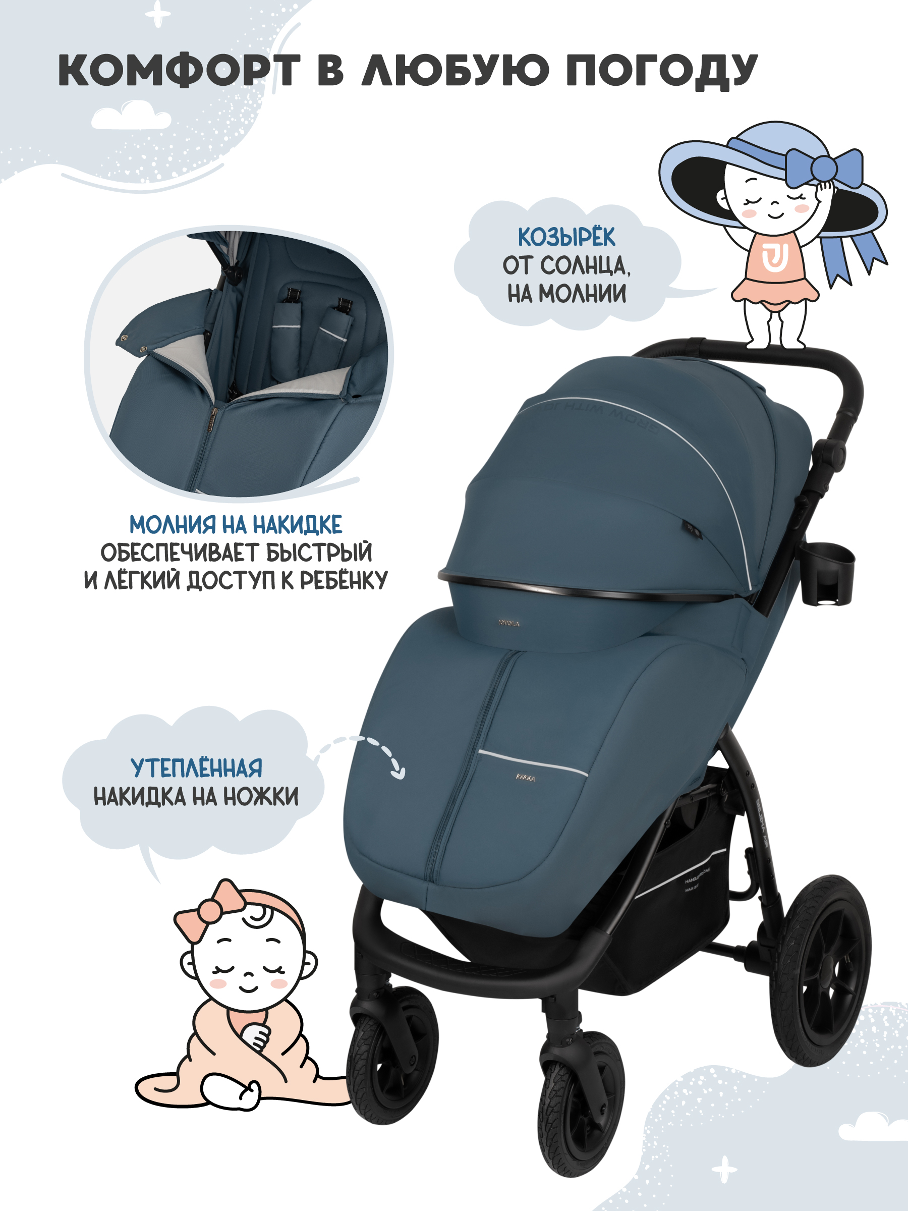 Коляска прогулочная JOVOLA Selena Air new синий - фото 5