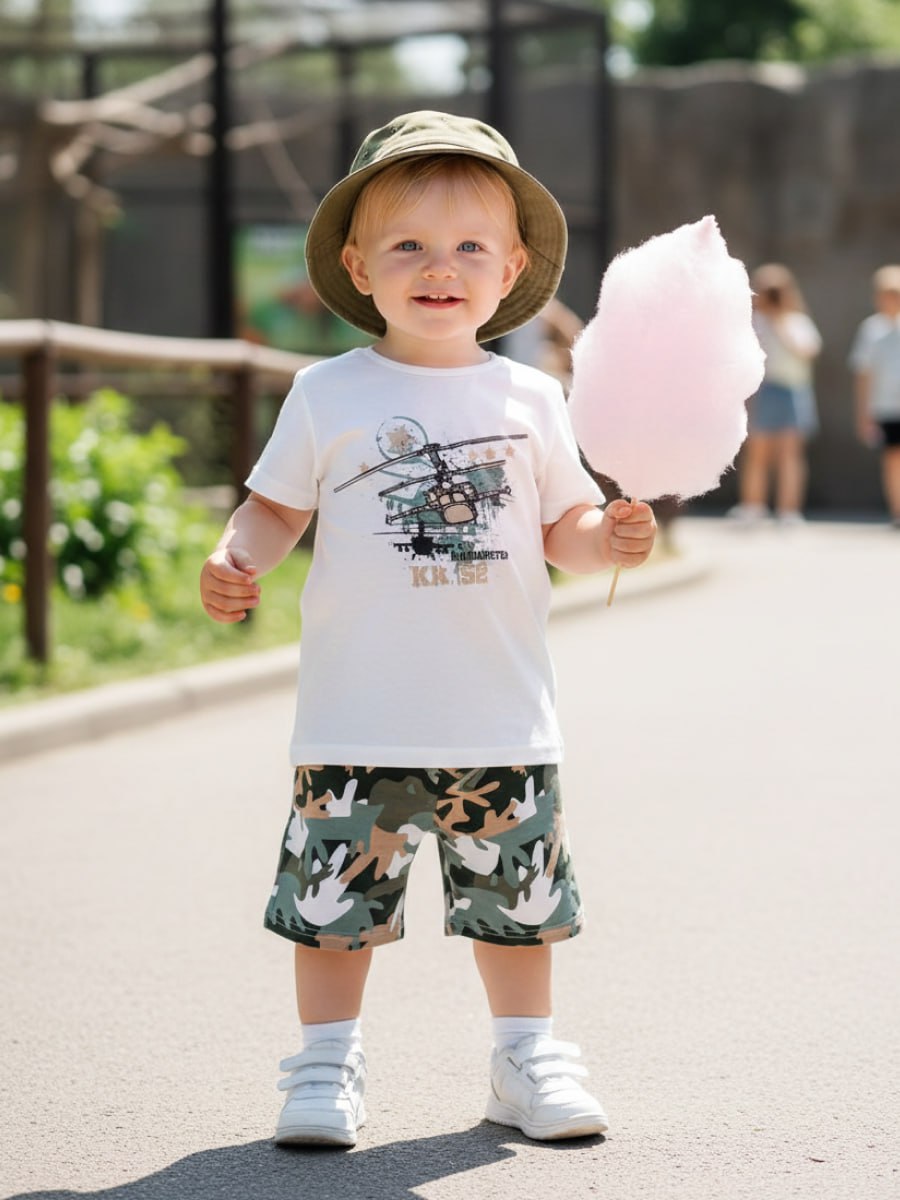 Футболка и шорты VEDDI 683/2к-21-экрю/хаки/вертолет - фото 3