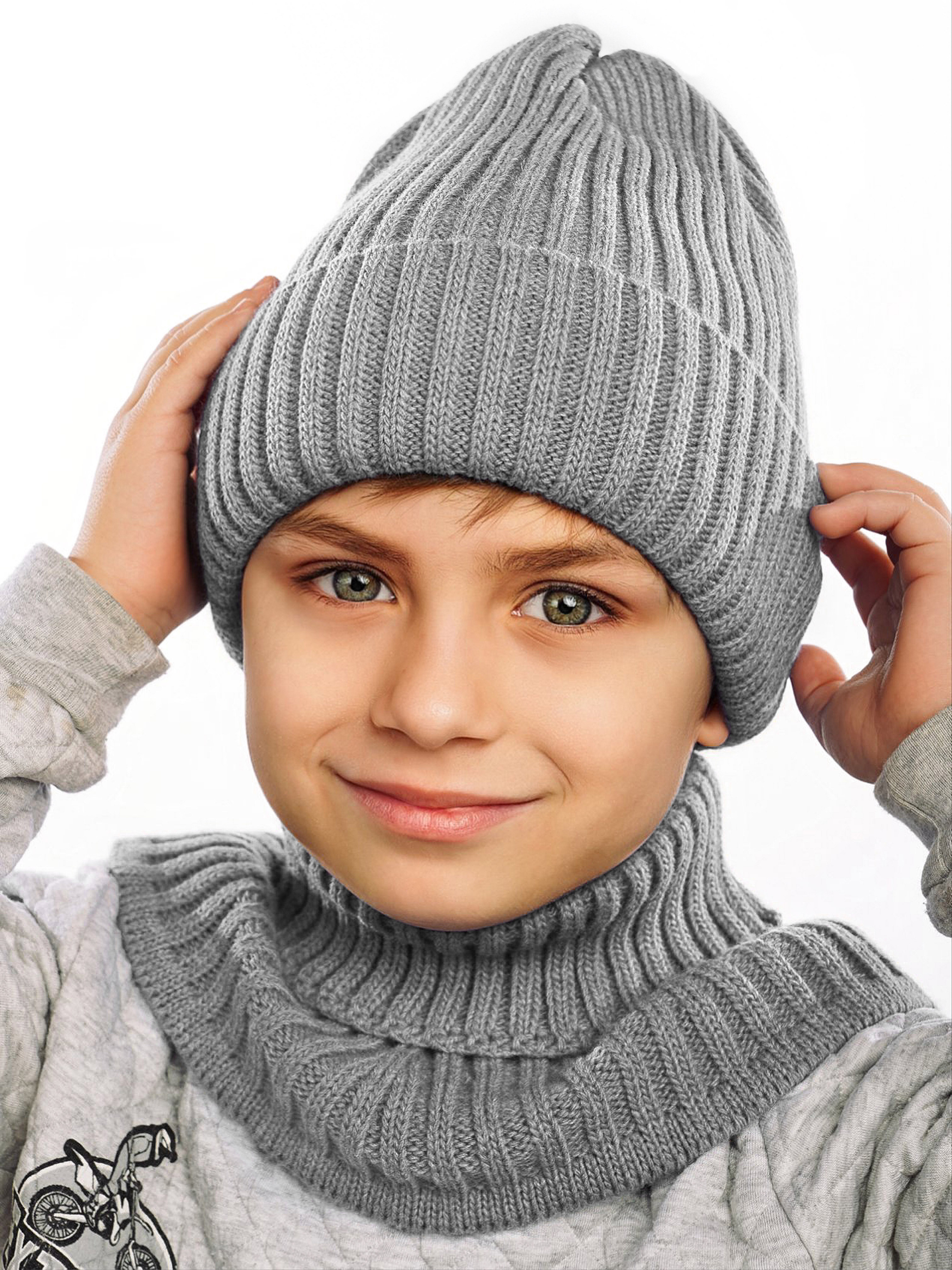Шапка и снуд ПриКиндер U-W_233979 Цвет: Серый меланж - фото 1