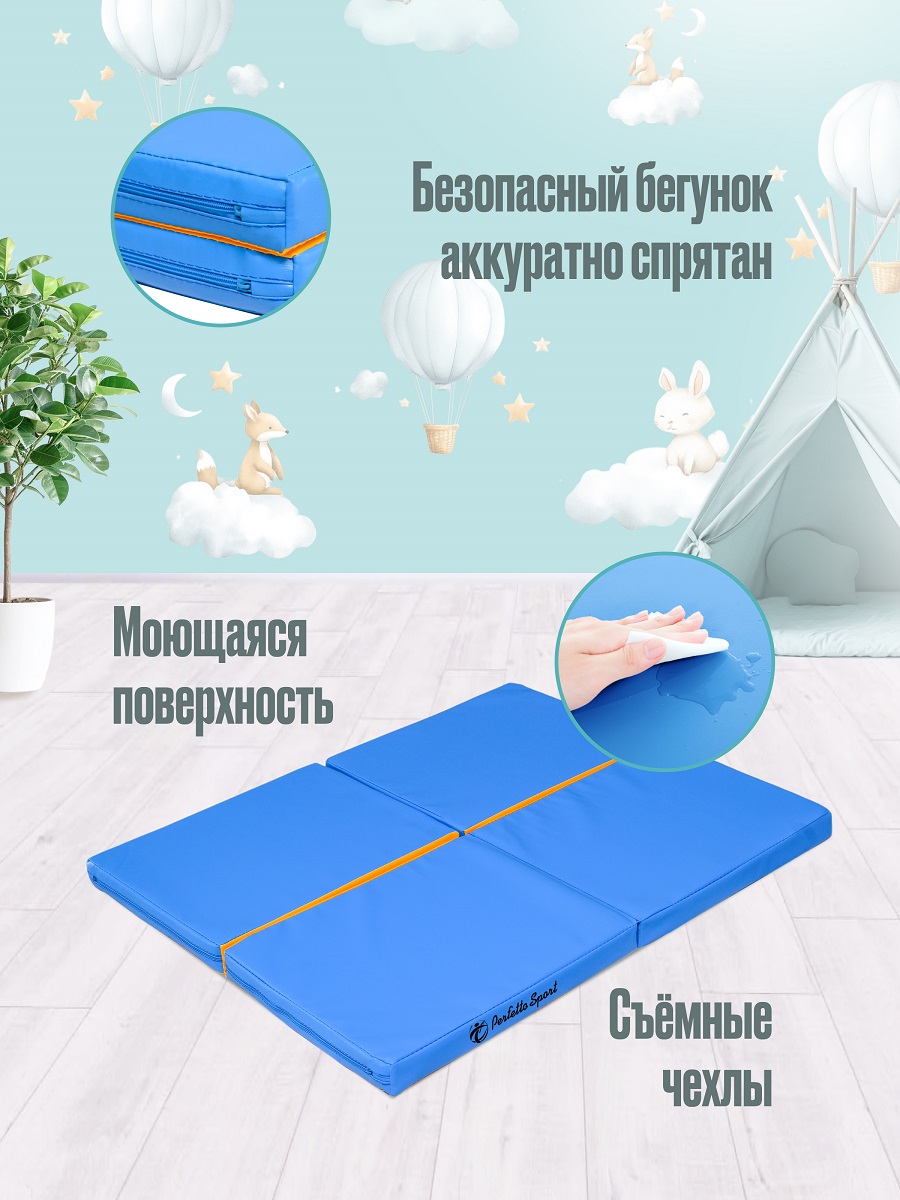 Мат спортивный Perfetto Sport № 21 (100 х 80 х 5) складной 4 сложения голубой/жёлтый - фото 3