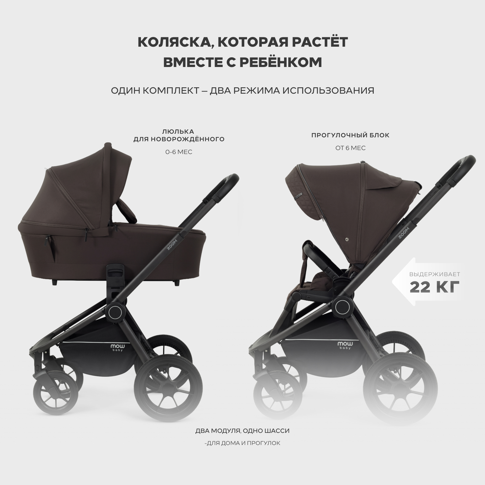 Коляска 2в1 MOWbaby Zoom коричневый - фото 12
