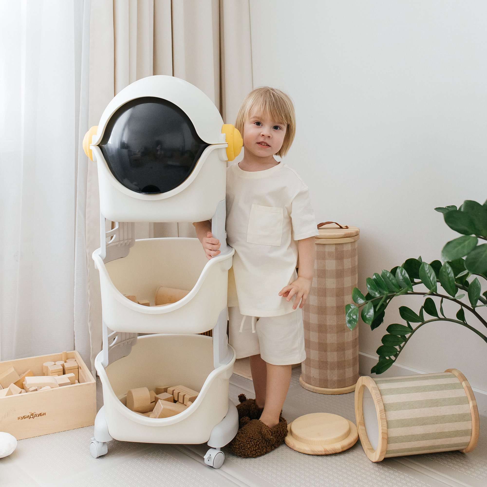 Стеллаж UNIX Kids Cosmo 3 levels Grey на колесиках - фото 7