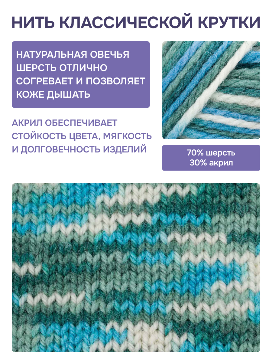 Пряжа для вязания Люблю Вязать Шерстяная секционная 100 г 125 м 3 шт - фото 2