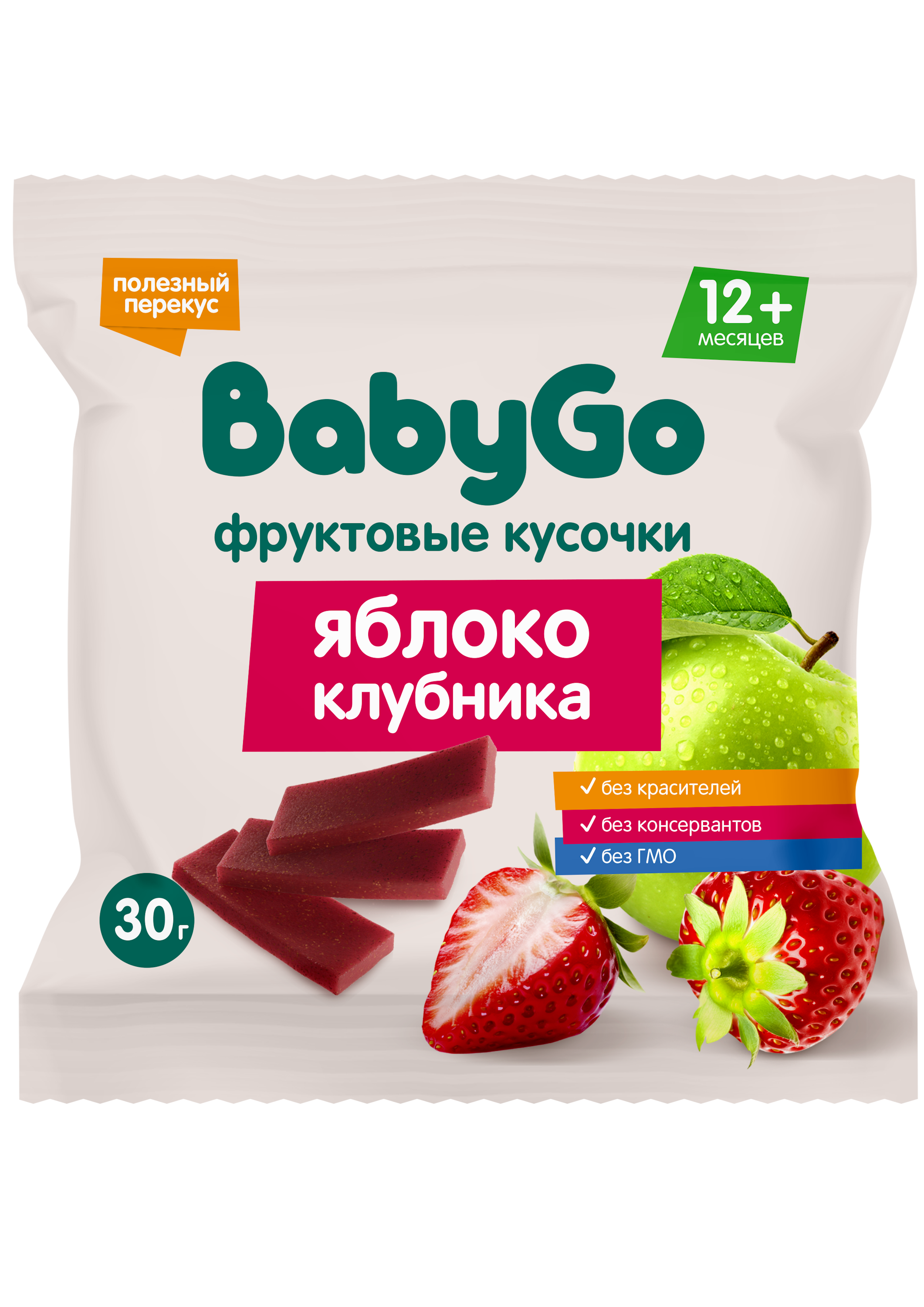 Изображение товара Фруктовые кусочки BabyGo яблоко и клубника для детей 30 г