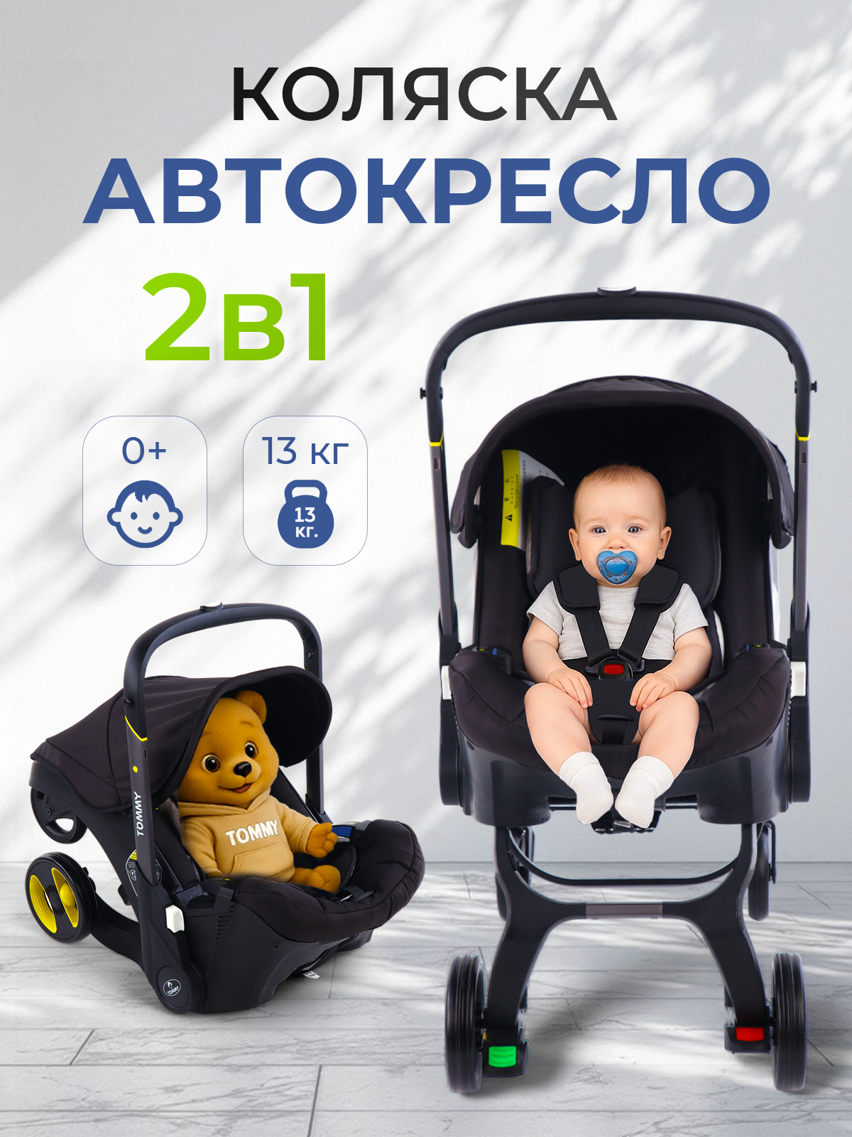 Коляска трансформер TOMMY Freedom черный - фото 1