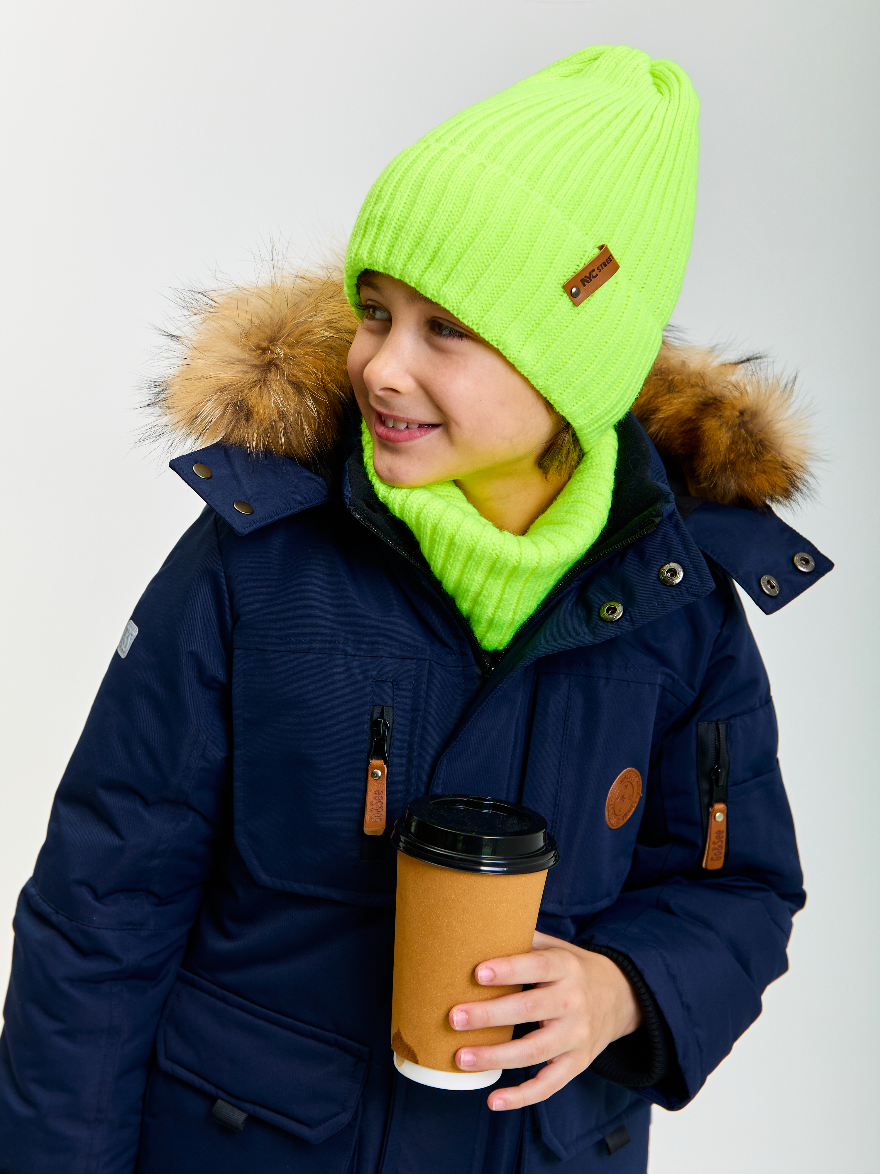 Шапка и снуд KUBRIO KU-H-104-GplainW-acidB - фото 8