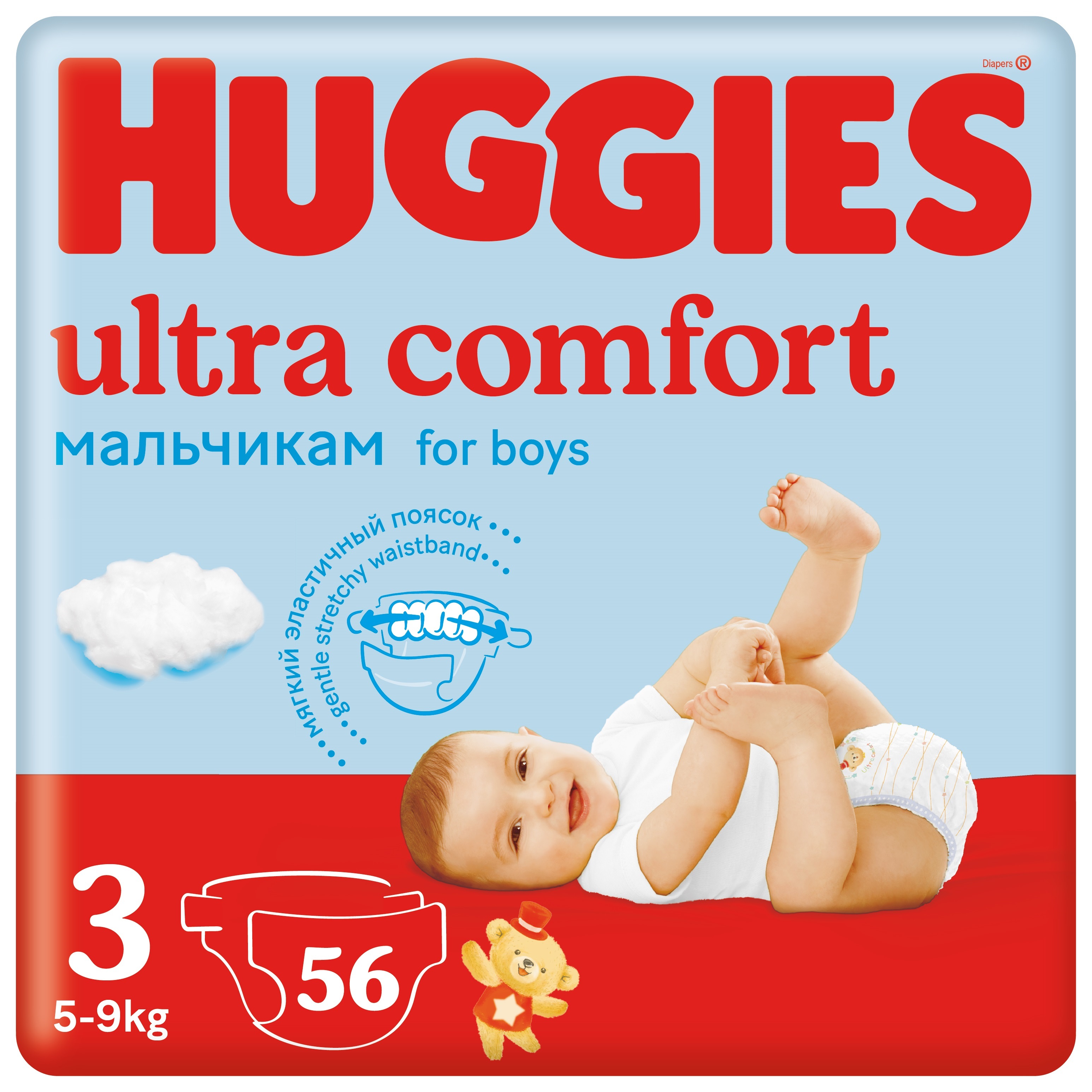 Подгузники Huggies Ultra Comfort для мальчиков 3 (5-9 кг) 56 шт. - фото 1