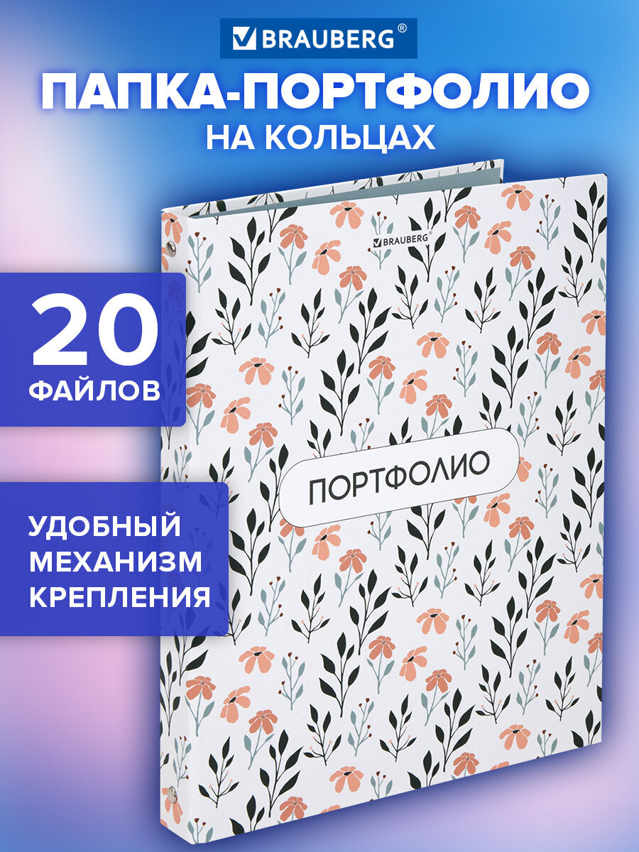 Портфолио школьника Brauberg папка А4 на кольцах 20 файлов для девочки и мальчика - фото 1