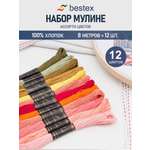 Нитки мулине хлопок для вышивания Bestex 12цветов 8м