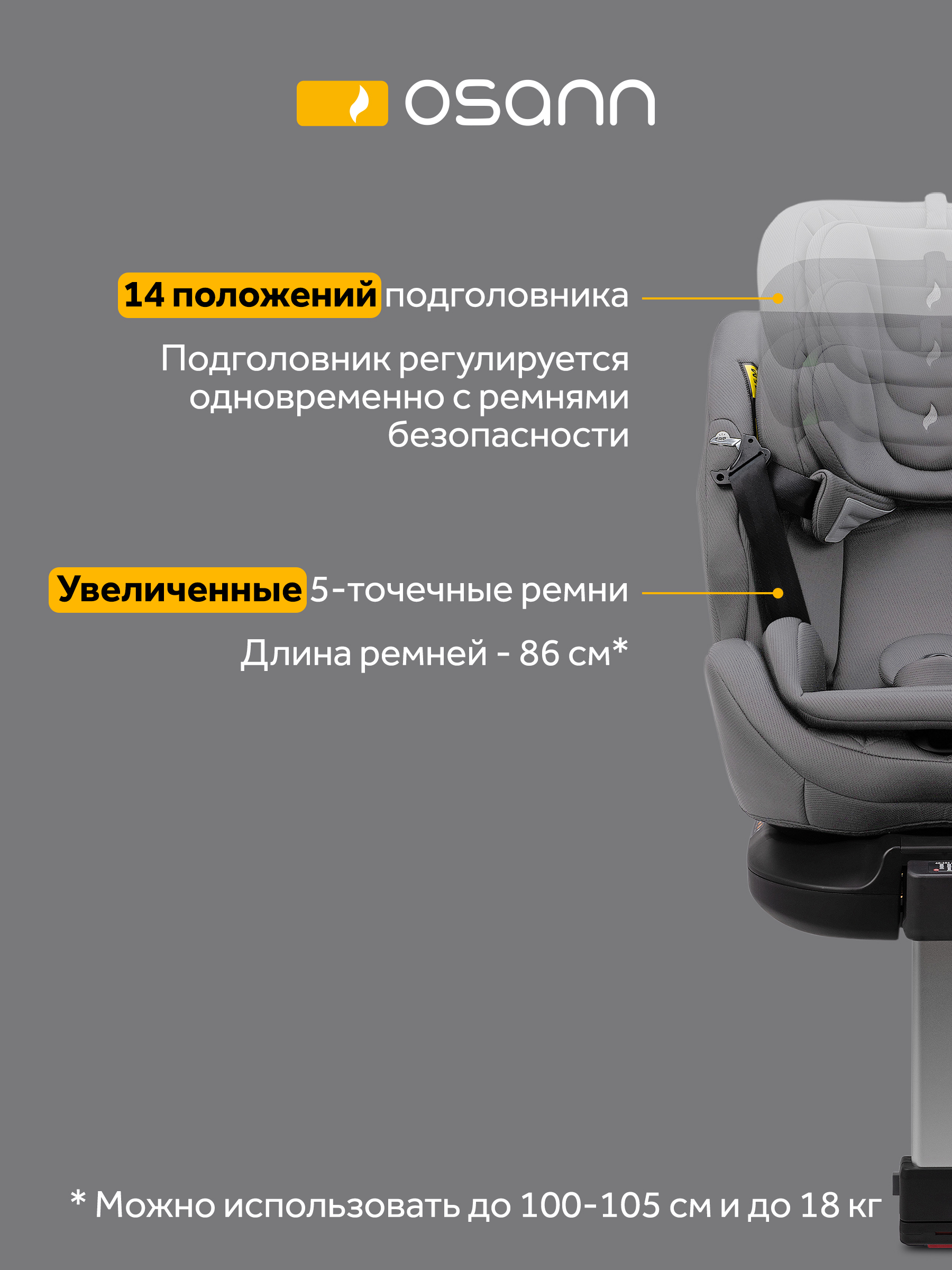 Автокресло Osann One 360 SL Iron 0-36 кг Isofix 0+/1/2/3 (0-36 кг) серый - фото 8