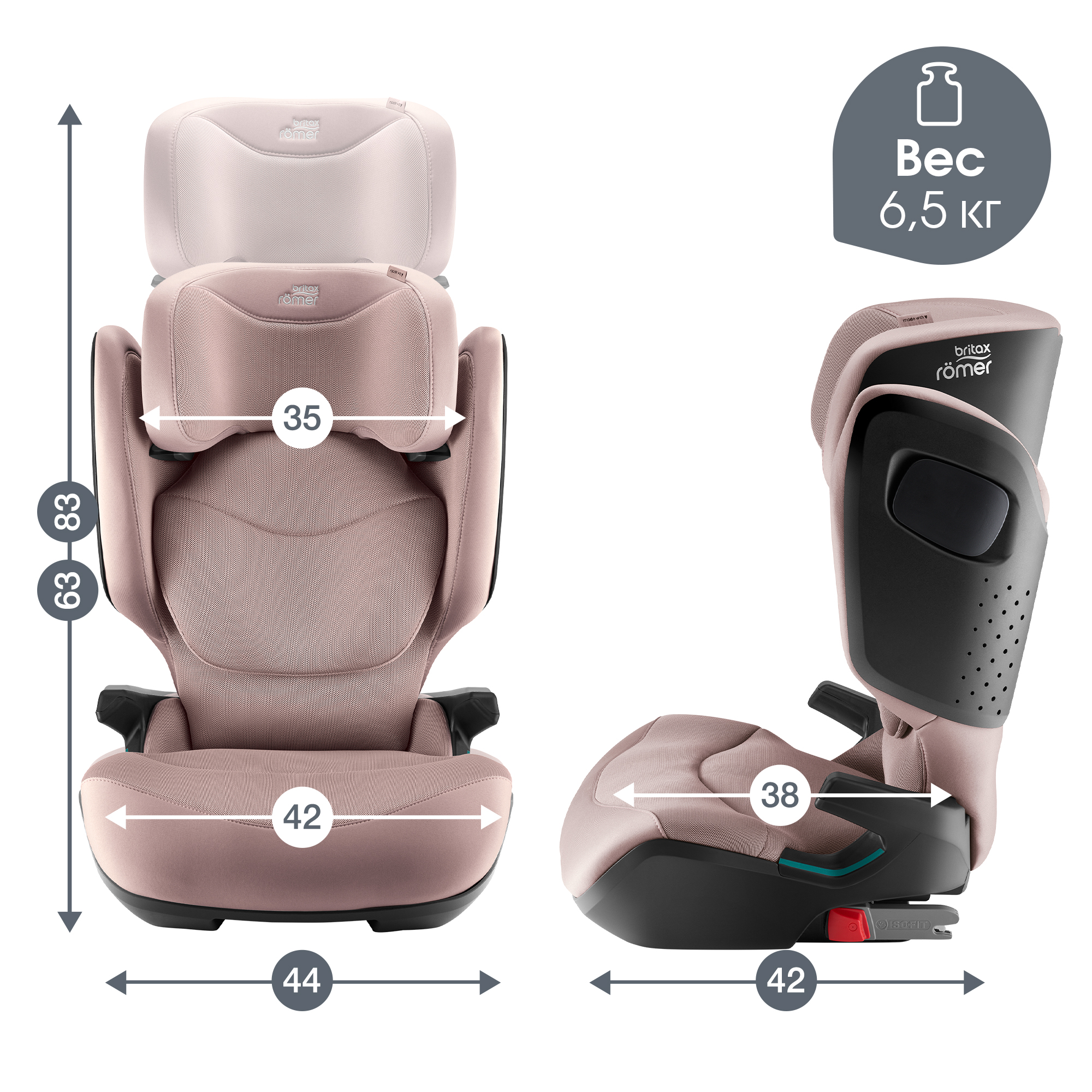 Автокресло Britax Roemer Kidfix PRO M i-SIZE Isofix 2/3 (15-36 кг) розовый - фото 10