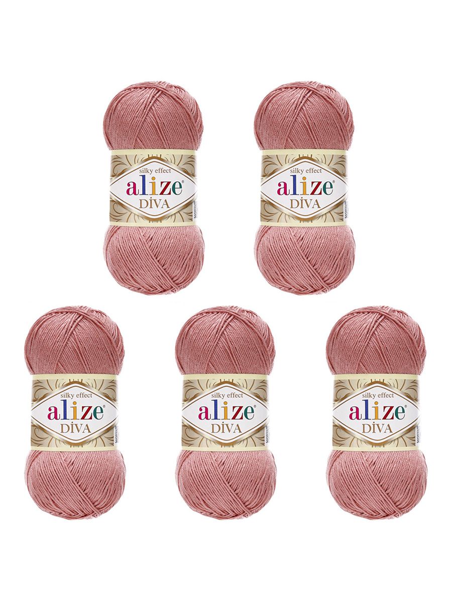 Пряжа Alize для вязания универсальная легкая Diva микрофибра 100г 350м 5 шт 354 сухая роза - фото 6