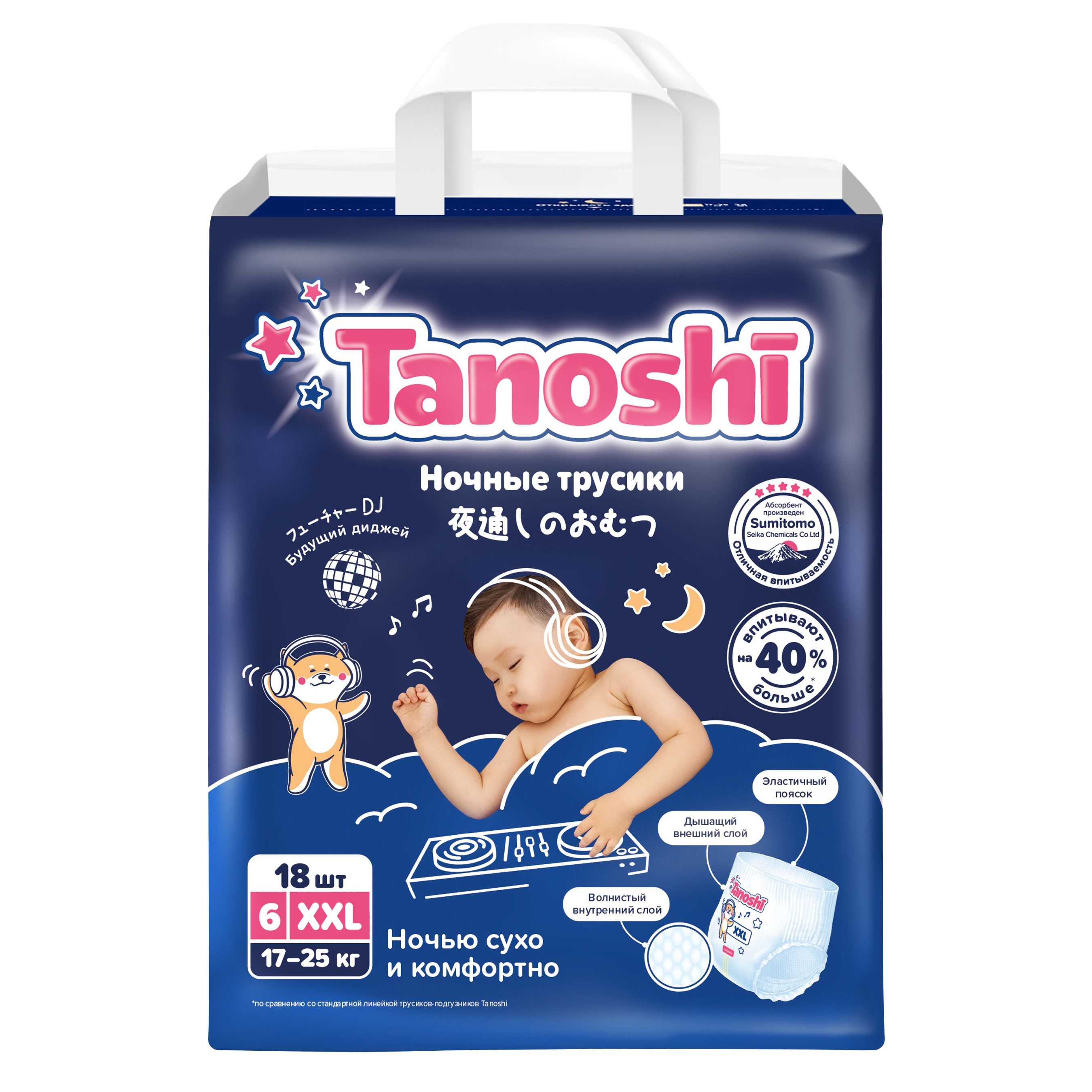 Трусики Tanoshi ночные XXL (17-25 кг) 18 шт. - фото 18
