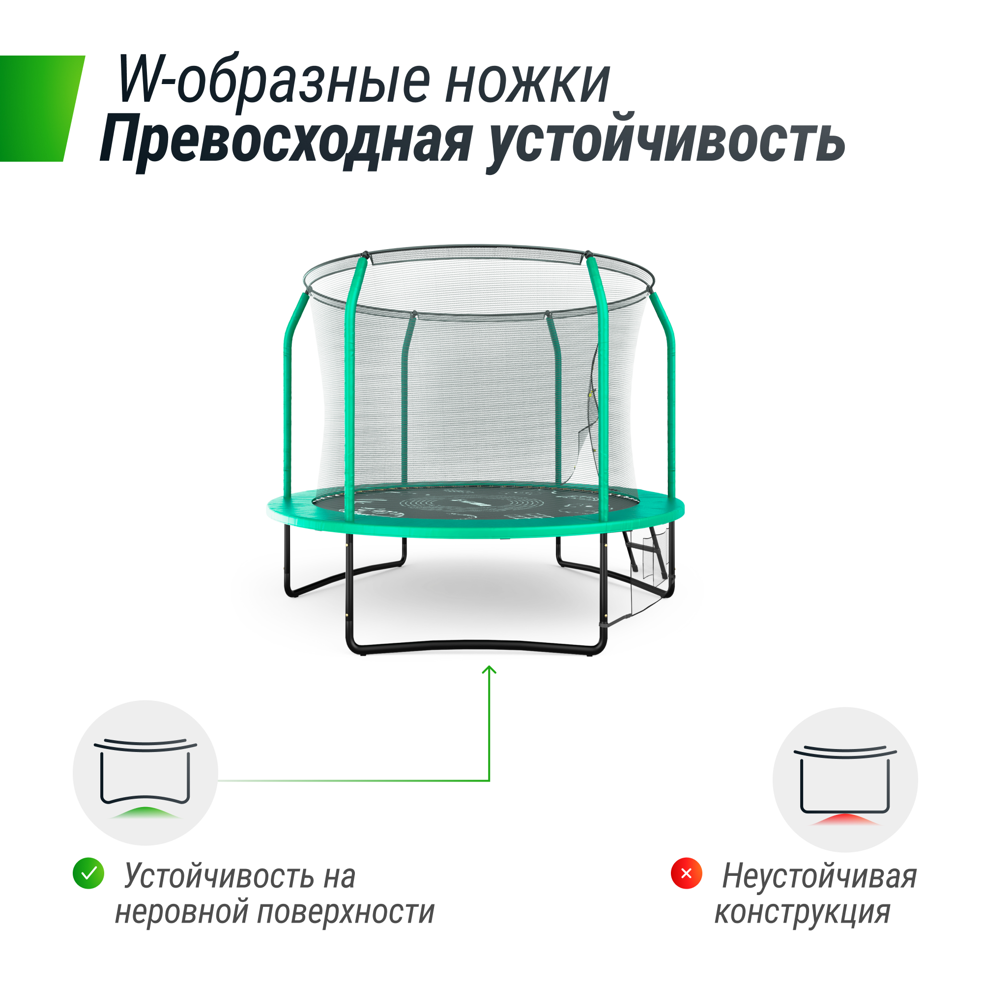 Батут каркасный 8 ft UNIX line Green общий диаметр 244 см до 150 кг - фото 5