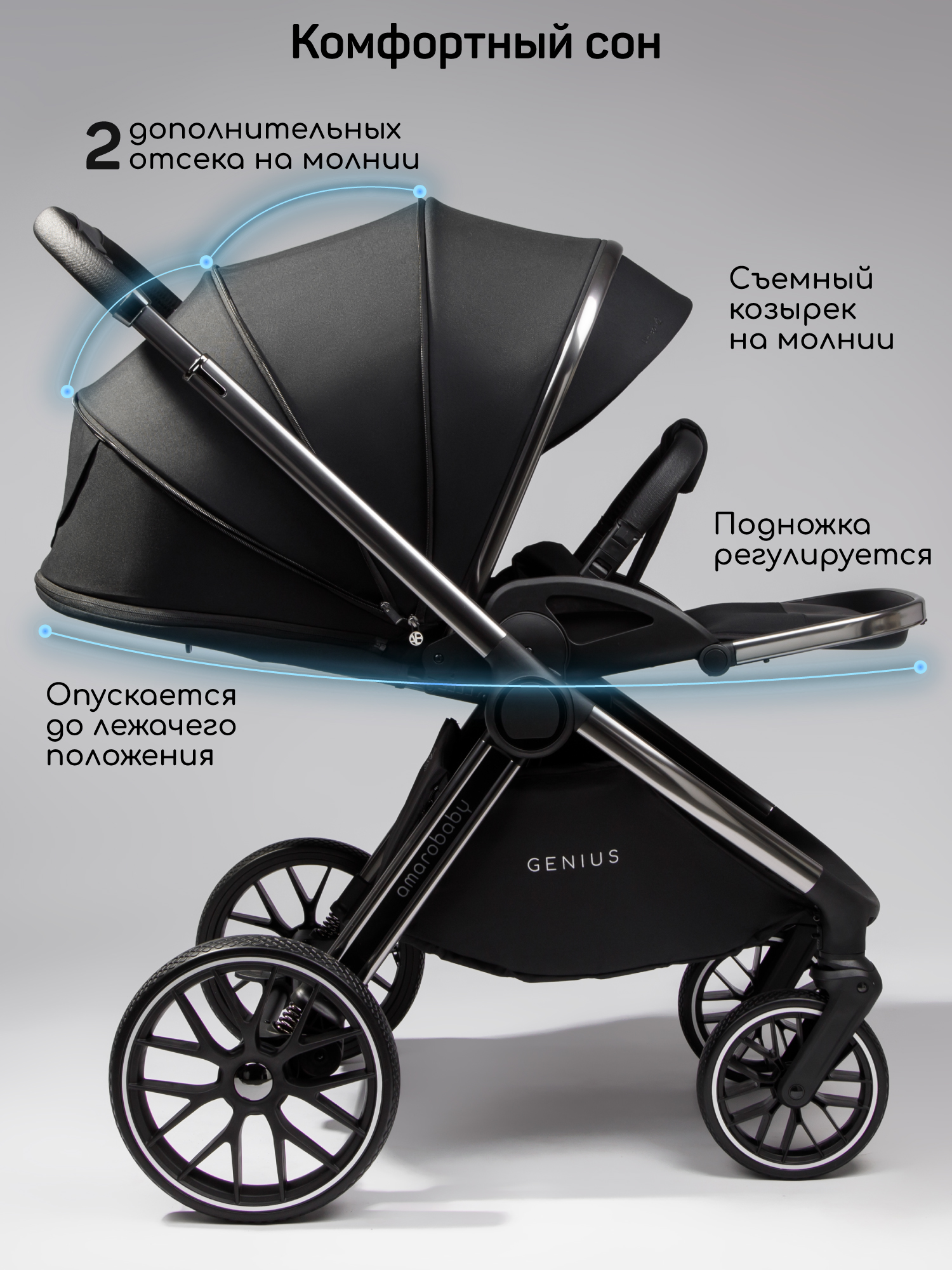 Коляска 2в1 Amarobaby Genius черный - фото 7