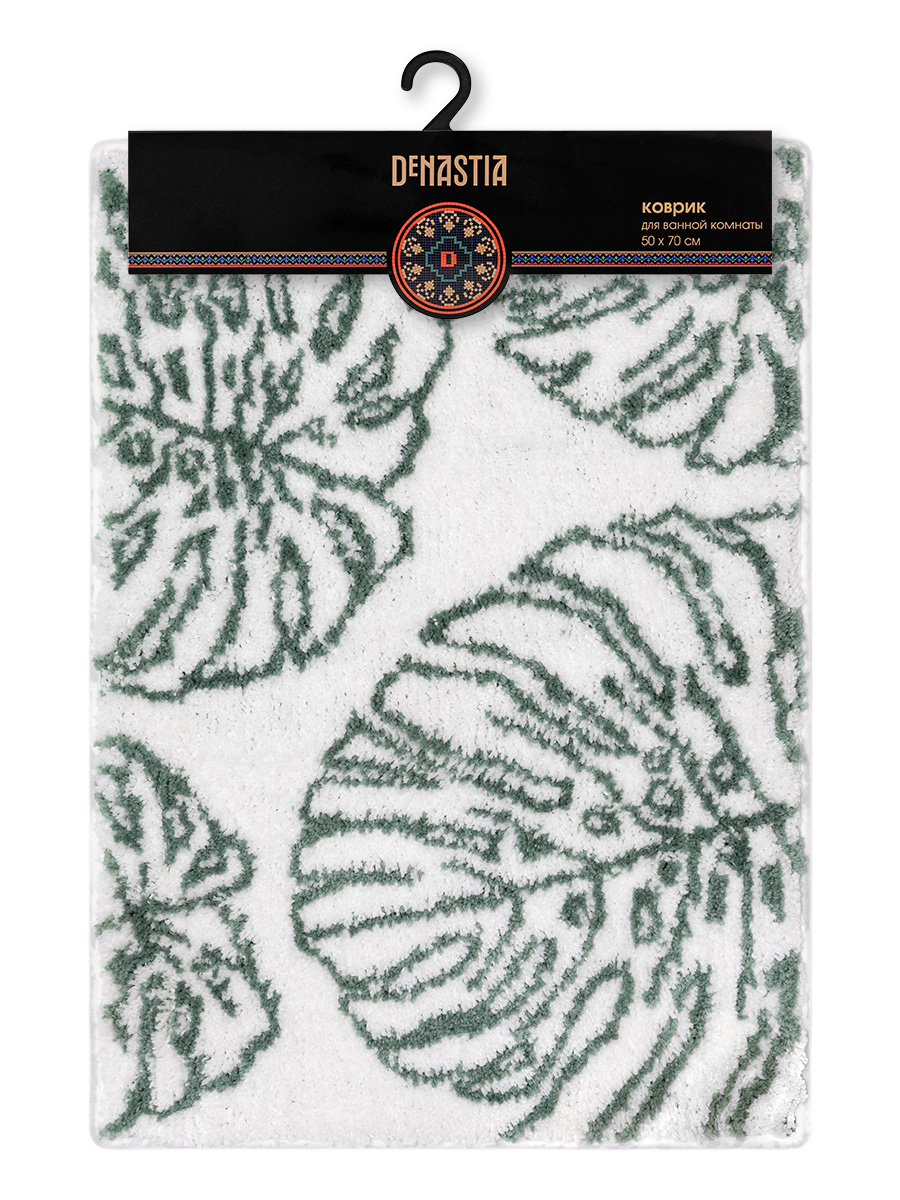 Коврик для ванной DeNASTIA 50x70 см микрофибра тропики молочный зеленый M111148 - фото 2