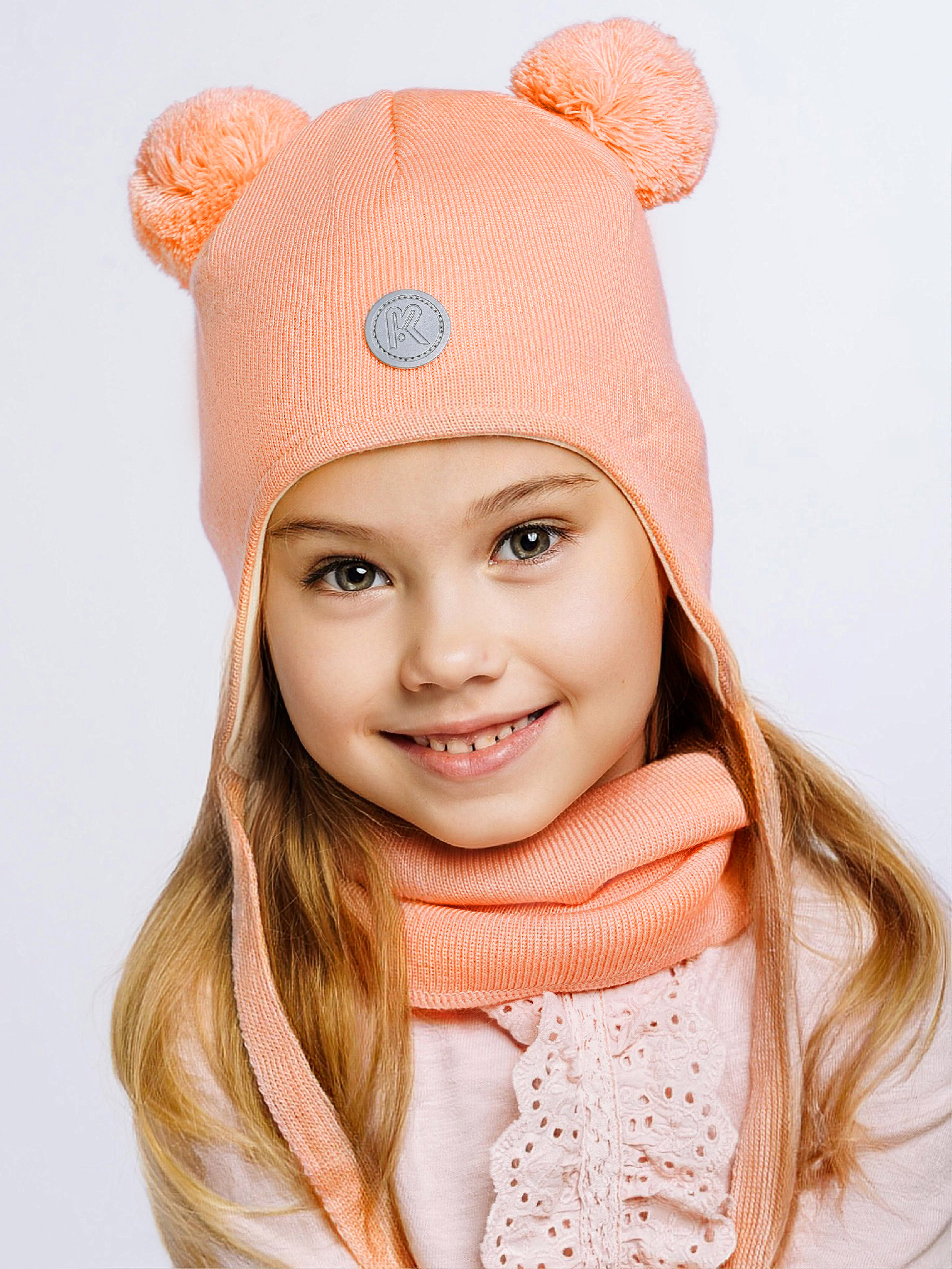 Шапка и снуд ПриКиндер U-Sp22529 Цвет: Светло-персиковый - фото 1