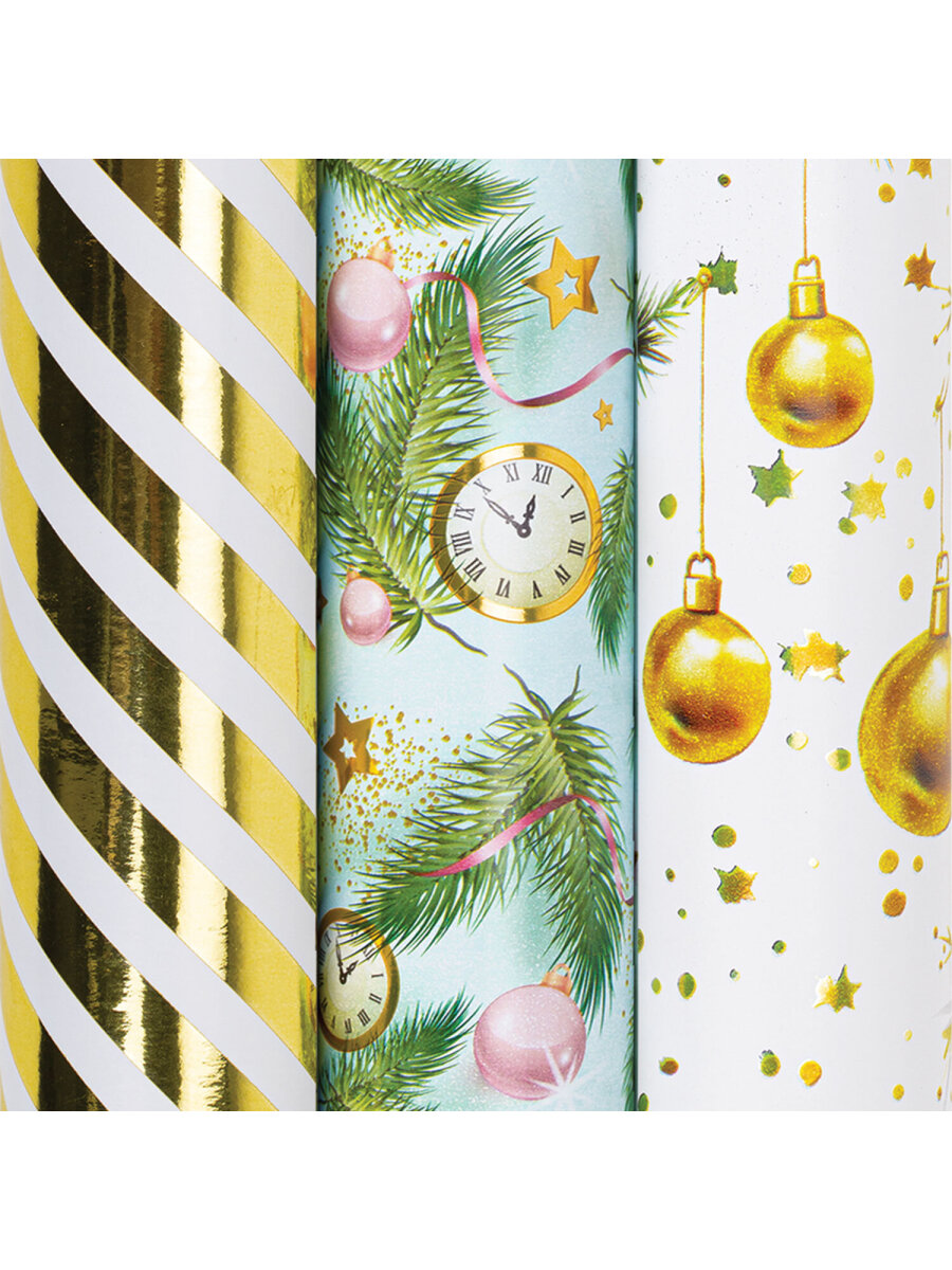 Упаковочная бумага Золотая сказка для новогодних подарков с эффектами 3 шт 70х100 см Golden Xmas - фото 5