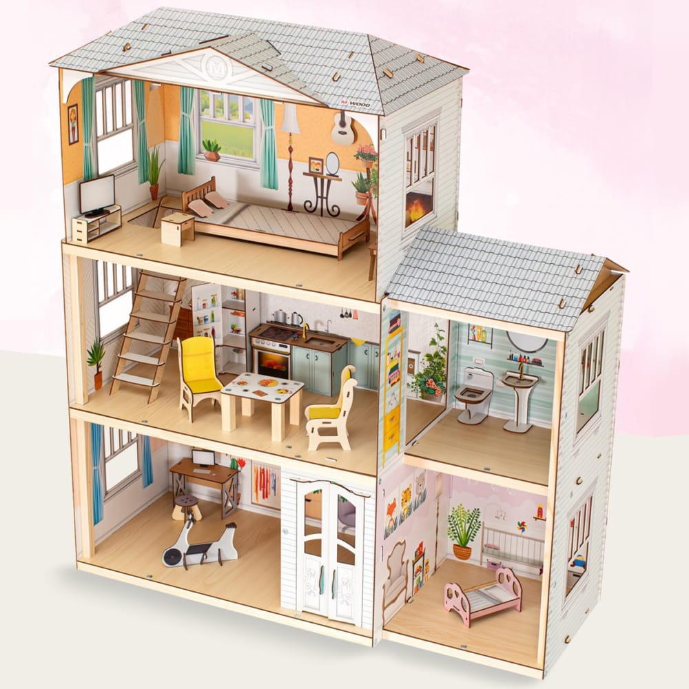 Домик для кукол M-WOOD 105 см с мебелью 3032 - фото 4