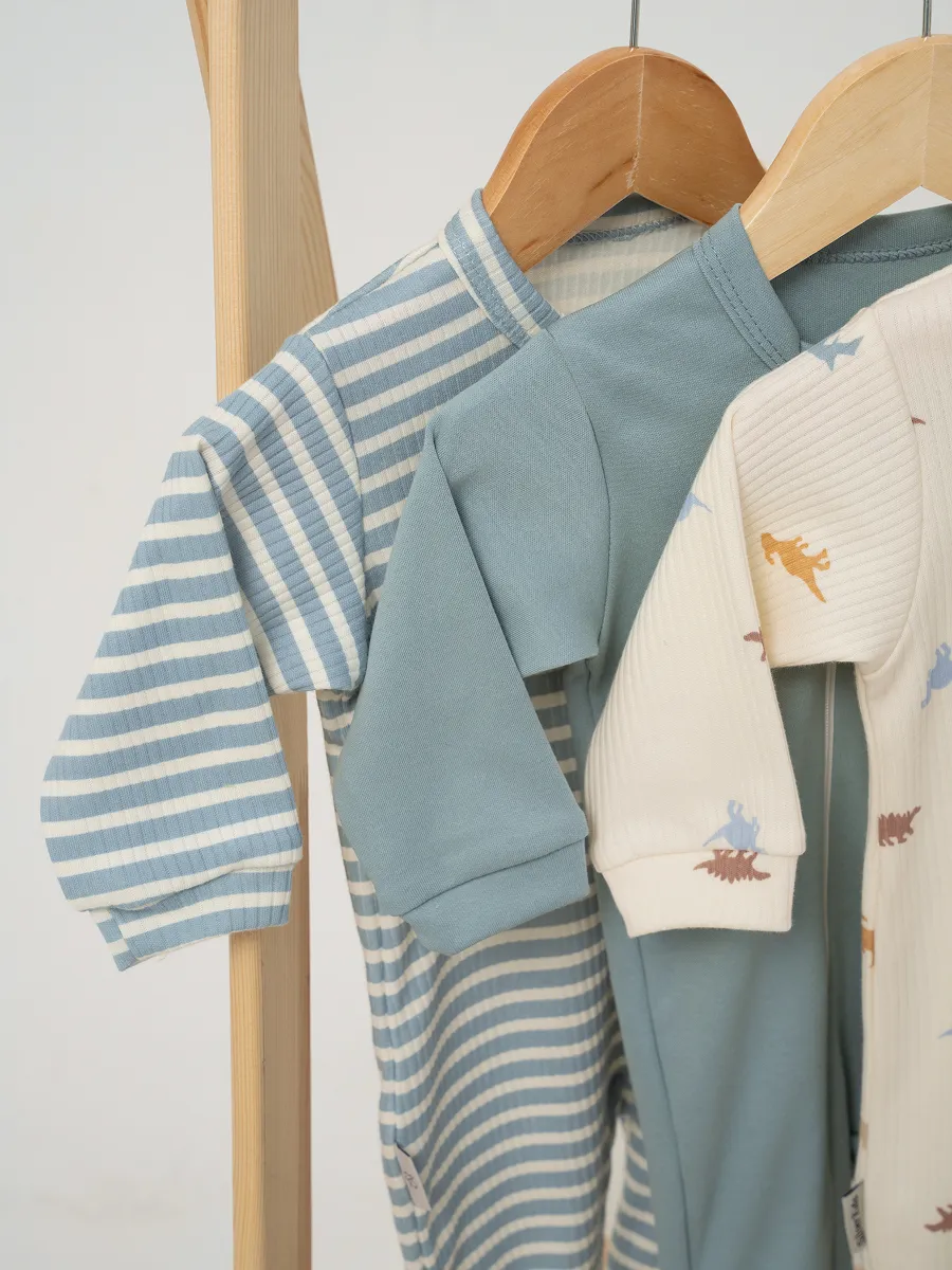 Комбинезон 3 шт Супер Пупс нбр/3пр/кмбнмол/полосатыединозавры - фото 24