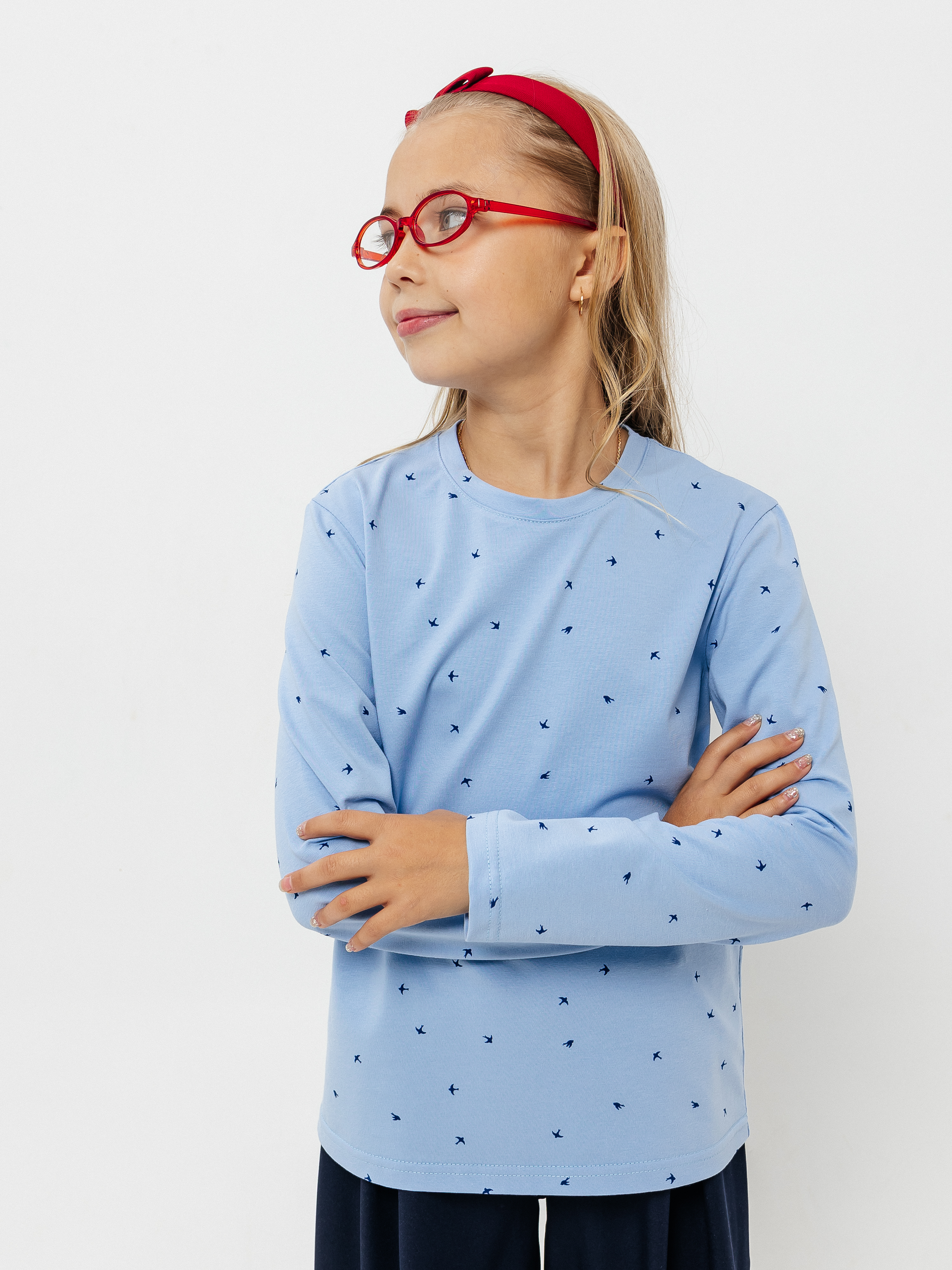 Лонгслив Селтекс Ю_ДК68 голубой/ласточки синий - фото 1