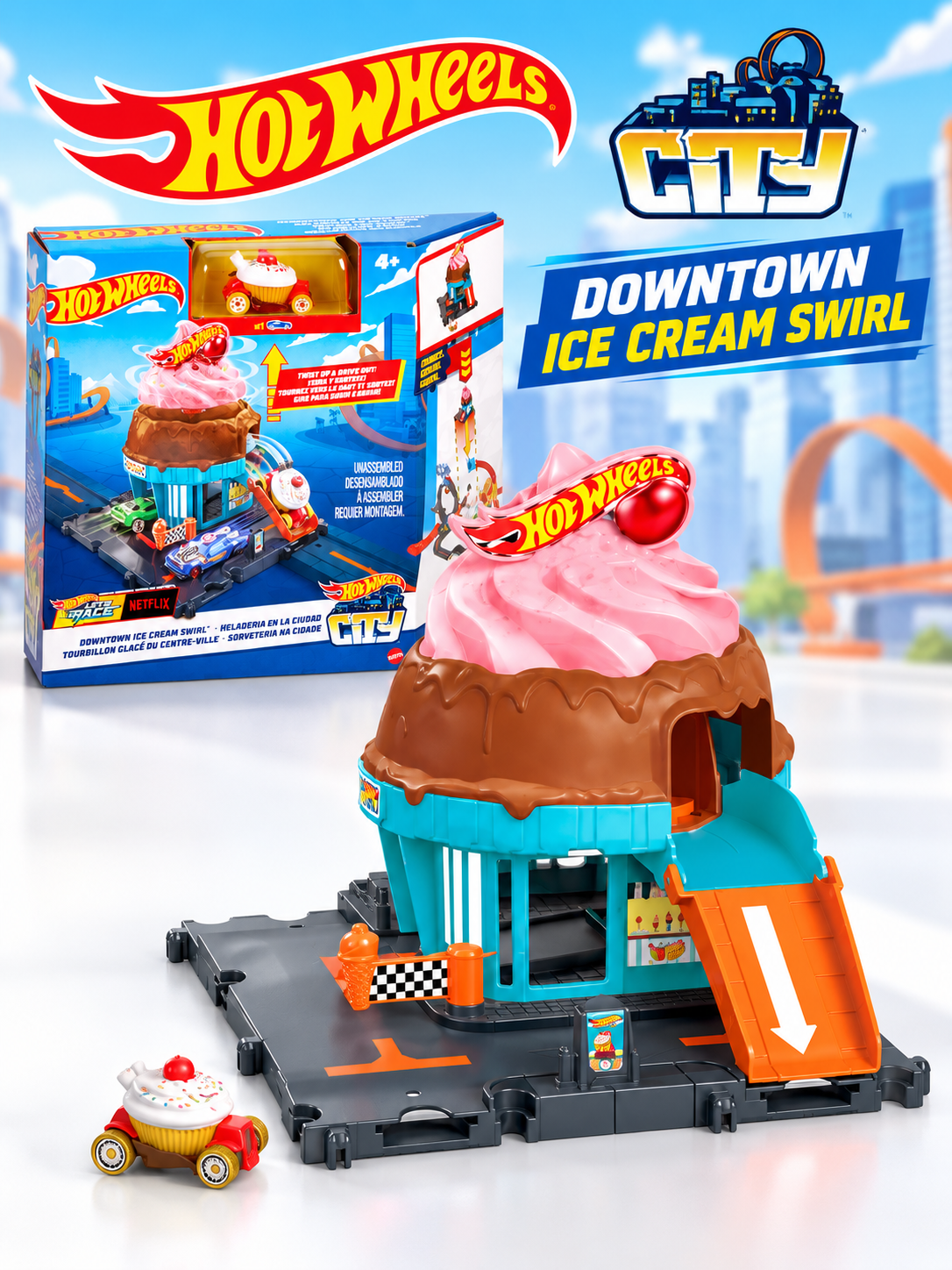 Трек Hot Wheels City Ice Cream Swirl HTN77 HDR24/HTN77 - фото 1