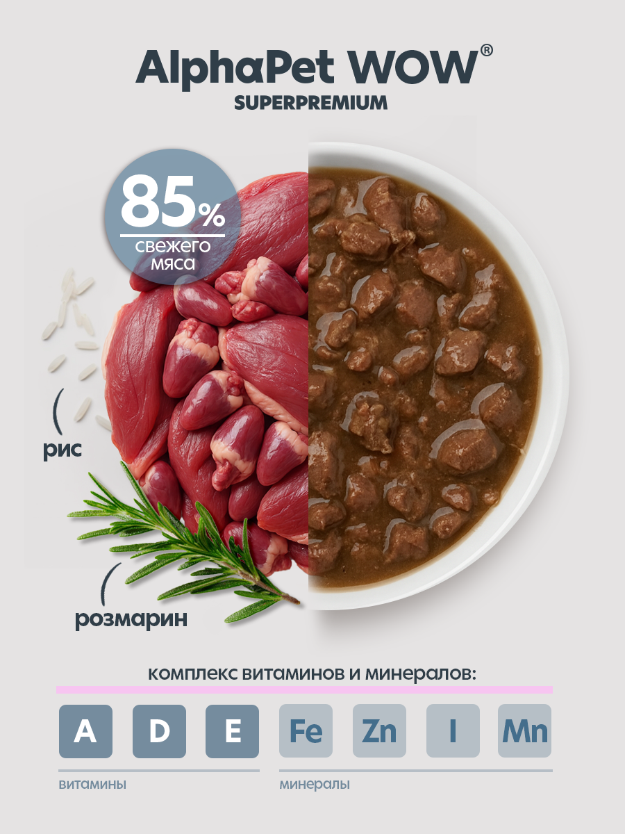 Пауч 28 шт Влажный полнорационный корм AlphaPet для кошек с чувствительным пищеварением кролик с потрошками нежные ломтики 85 - фото 5