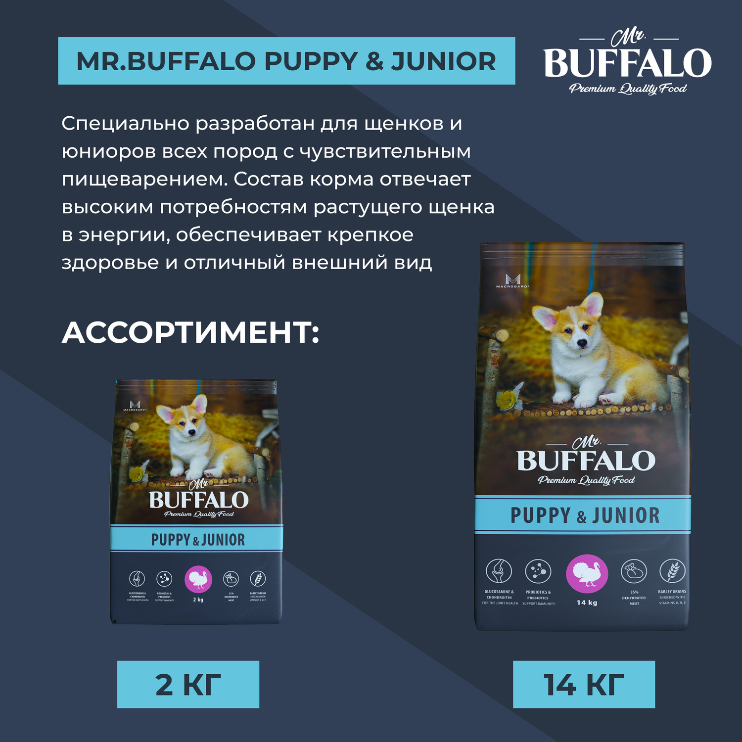 Корм для собак Mr.Buffalo Puppy Junior всех пород с индейкой сухой 2кг - фото 8