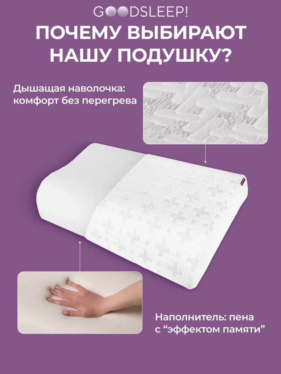 Ортопедическая подушка Goodsleep! Wave Compact с эффектом памяти под голову - фото 3