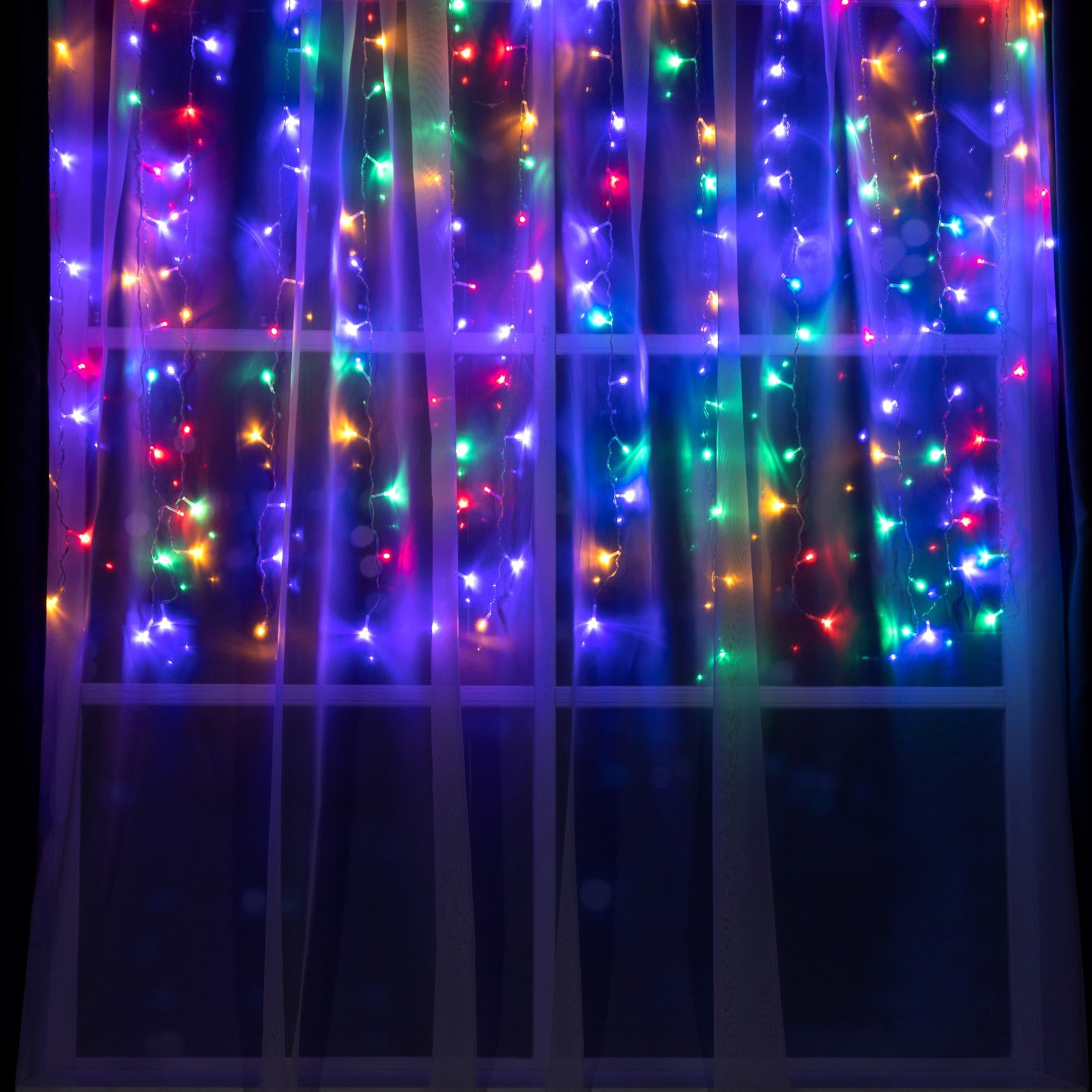 Гирлянда Luazon «Занавес» 1.5 × 1 м IP20 прозрачная нить 180 Led свечение мульти 8 режимов 220 В - фото 1