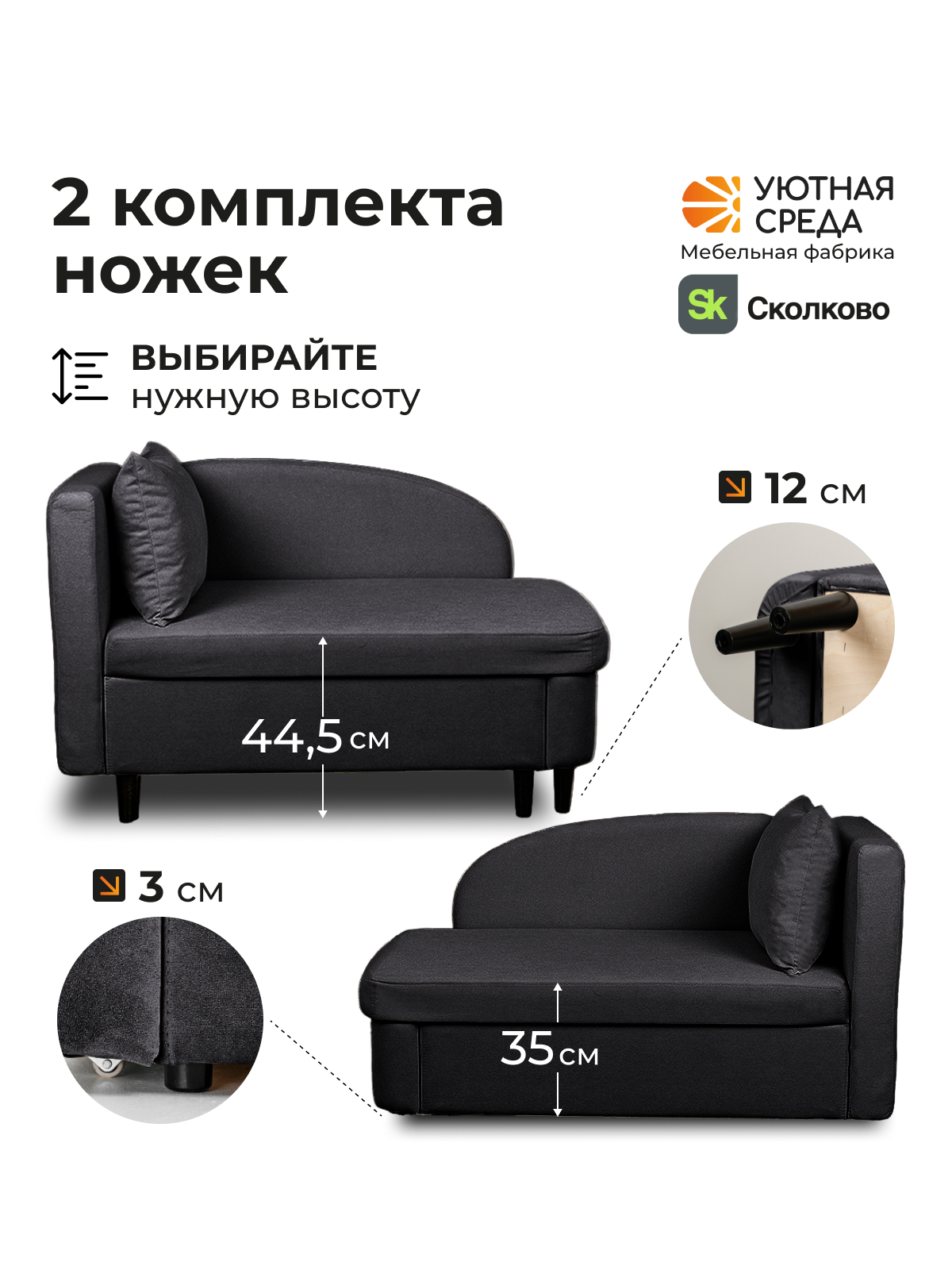 Диван Уютная среда велюр графит правый черный - фото 2