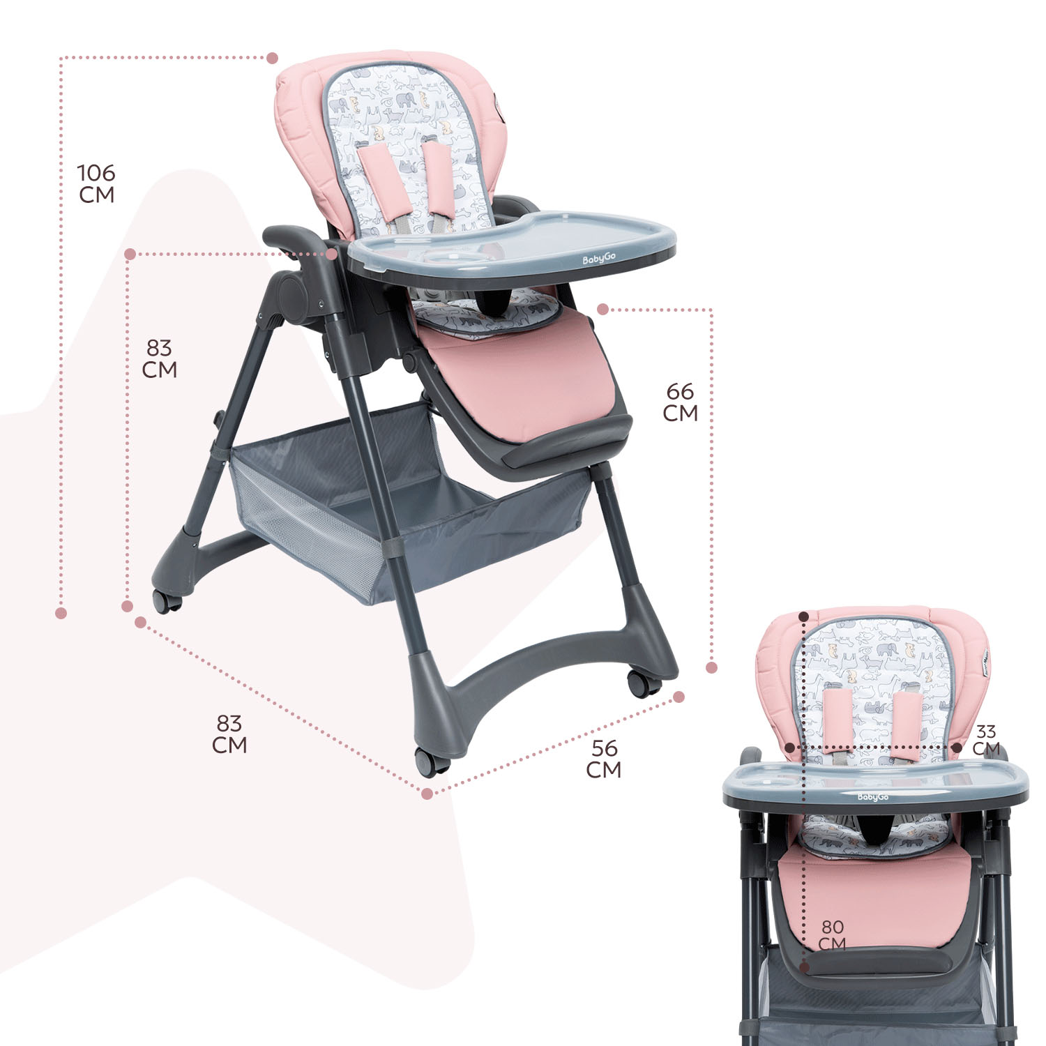 Стульчик для кормления BabyGo Sweet Meals Pink розовый - фото 6