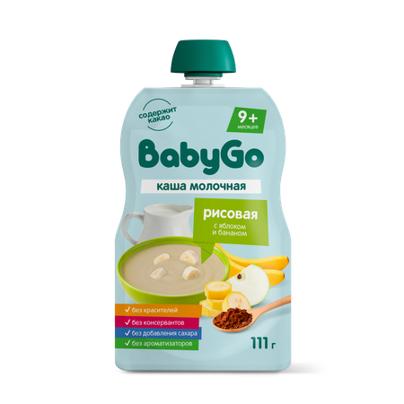 Каша BabyGo молочная рисовая + фрукты 111г с 9 месяцев