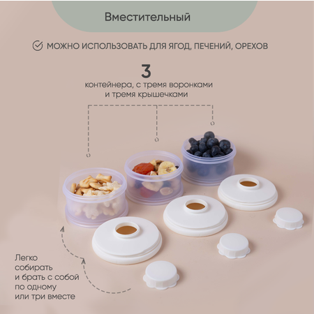 Контейнер для молочной смеси Paomma и детского питания 3 отделения цвет Сливочный