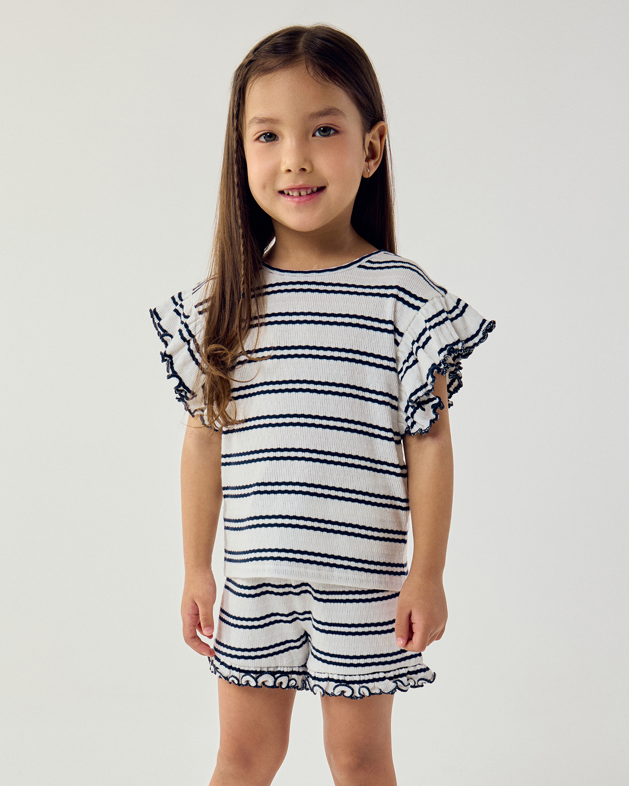 Изображение товара Шорты BabyGo 98 полосатые белые с оборками для девочки Изображение товара Шорты BabyGo 98 полосатые белые с оборками для девочки