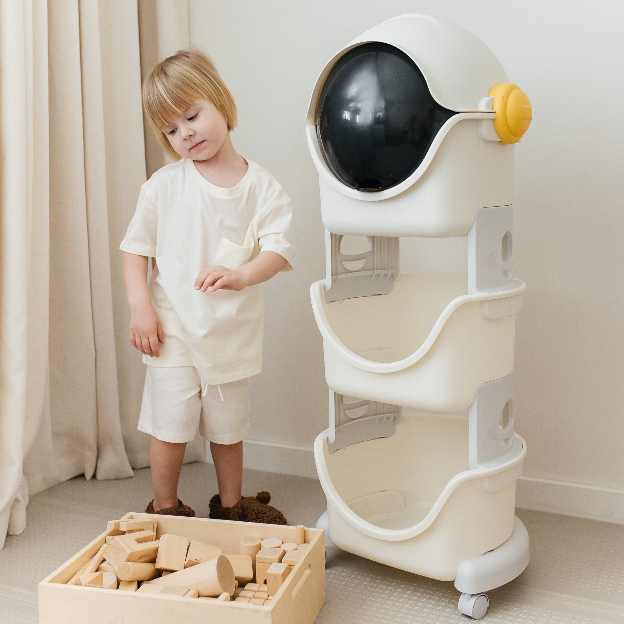 Стеллаж UNIX Kids Cosmo 3 levels Grey на колесиках - фото 12
