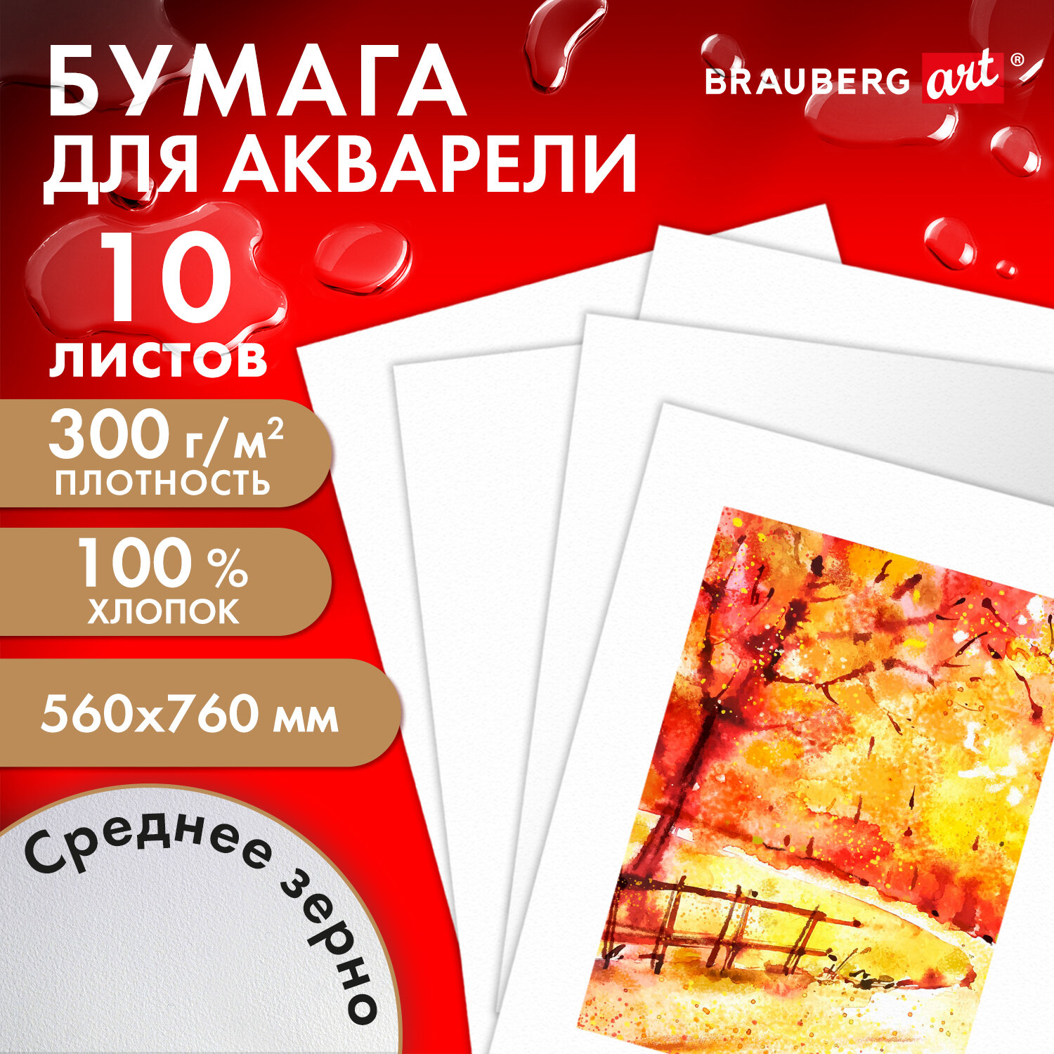 Художественная бумага Brauberg для акварели 10 лист. - фото 1