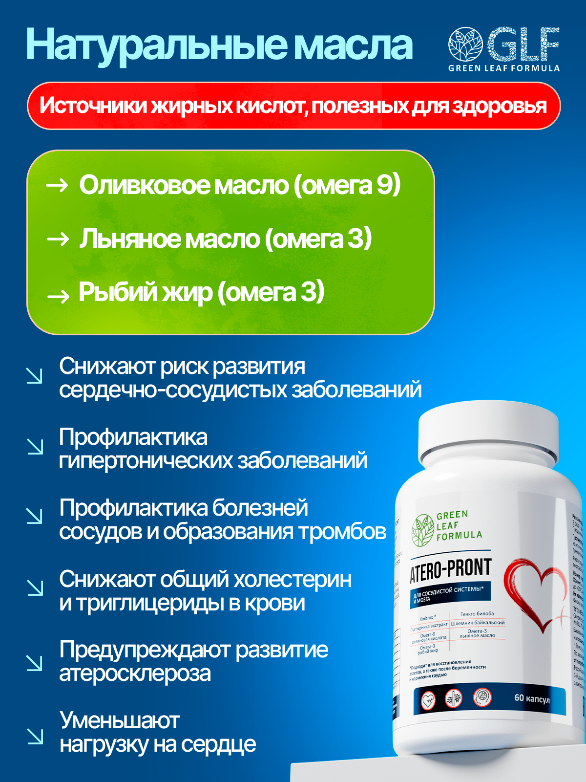 Витамины для сердца и сосудов Green Leaf Formula для мозга и нервной системы для спорта 790 мг 60 капсул - фото 8