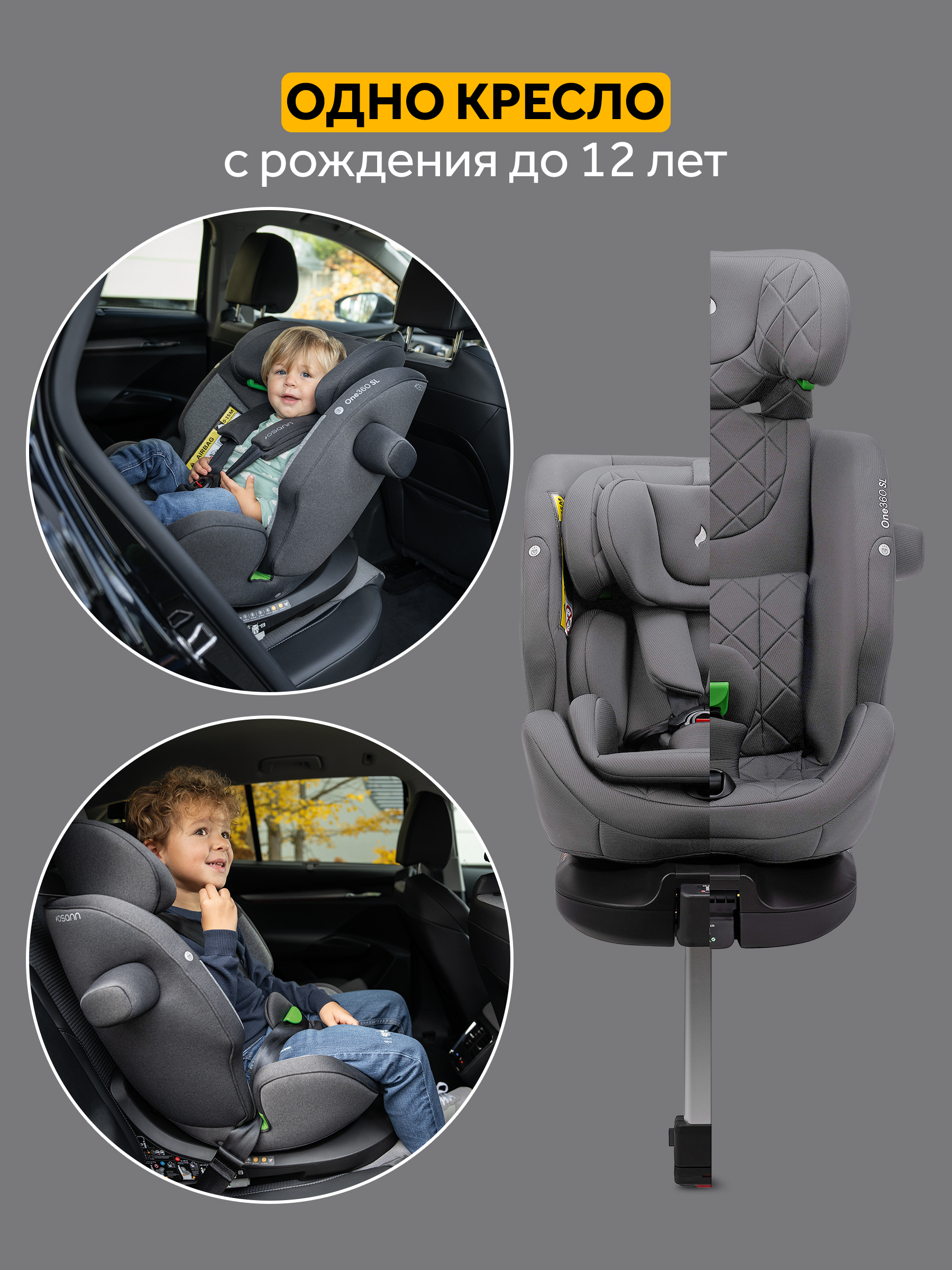Автокресло Osann One 360 SL Iron 0-36 кг Isofix 0+/1/2/3 (0-36 кг) серый - фото 2