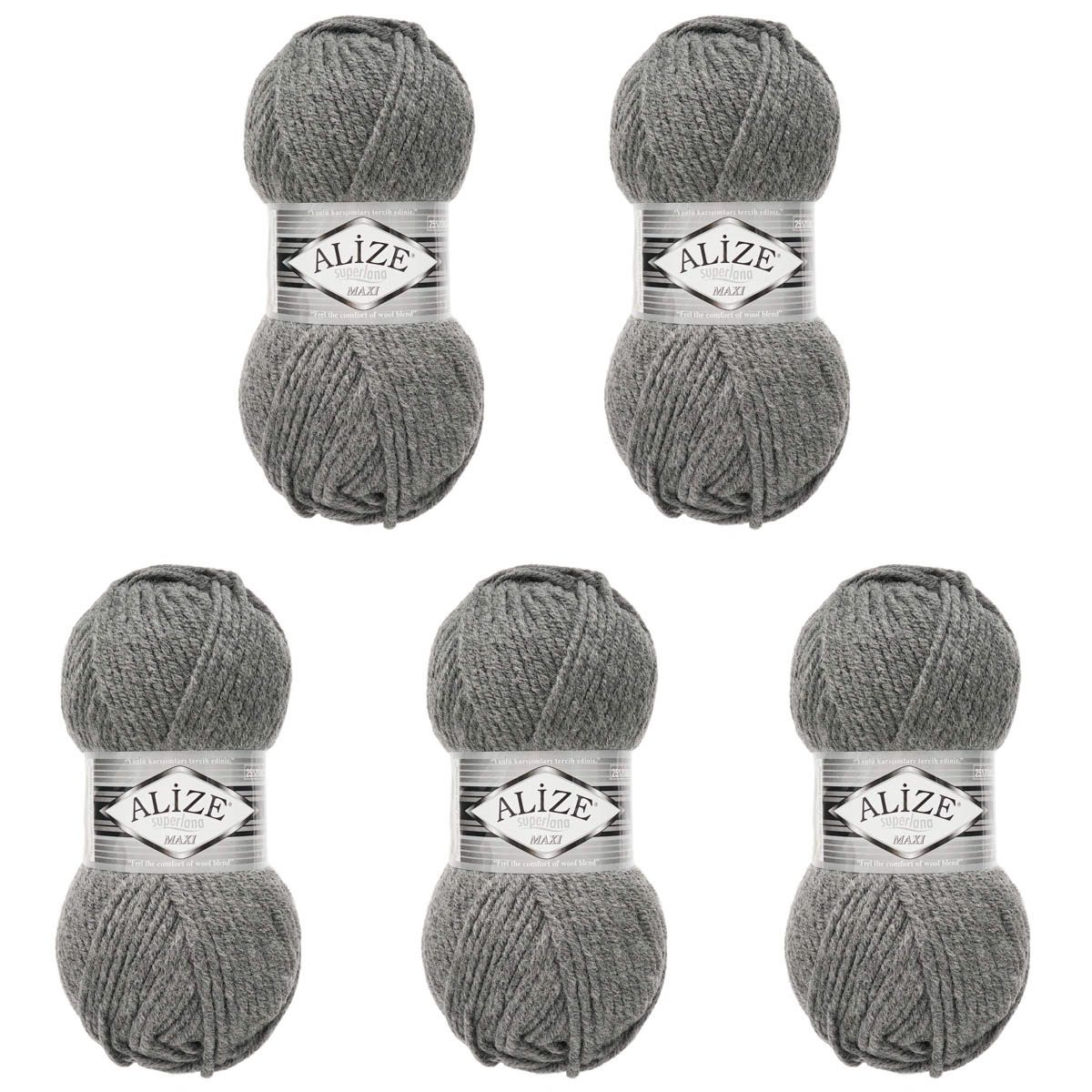 Пряжа Alize полушерстяная мягкая теплая Superlana maxi 100г 100м 5 шт 182 средне-серый - фото 8