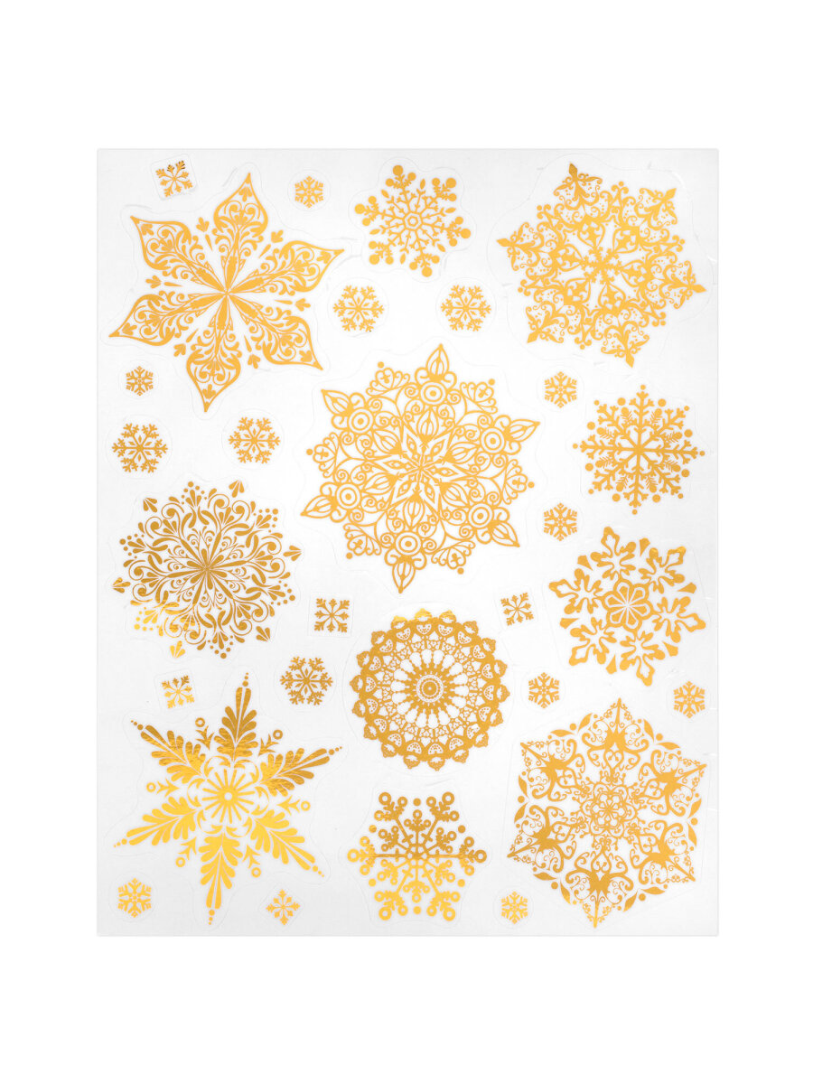 Новогодние наклейки Золотая сказка на окна и стекла многоразовые Снежинки 4 листа 30x38 см - фото 7