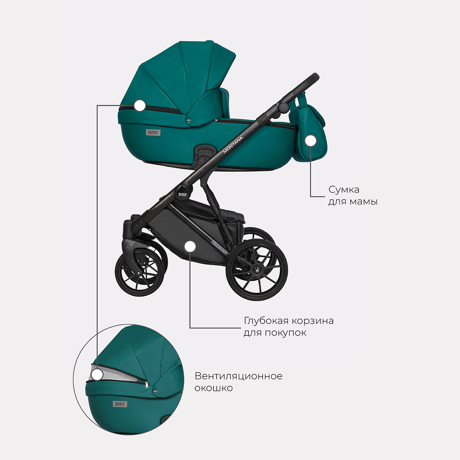 Коляска 3в1 Riko Basic Montana Ecco зеленый - фото 4