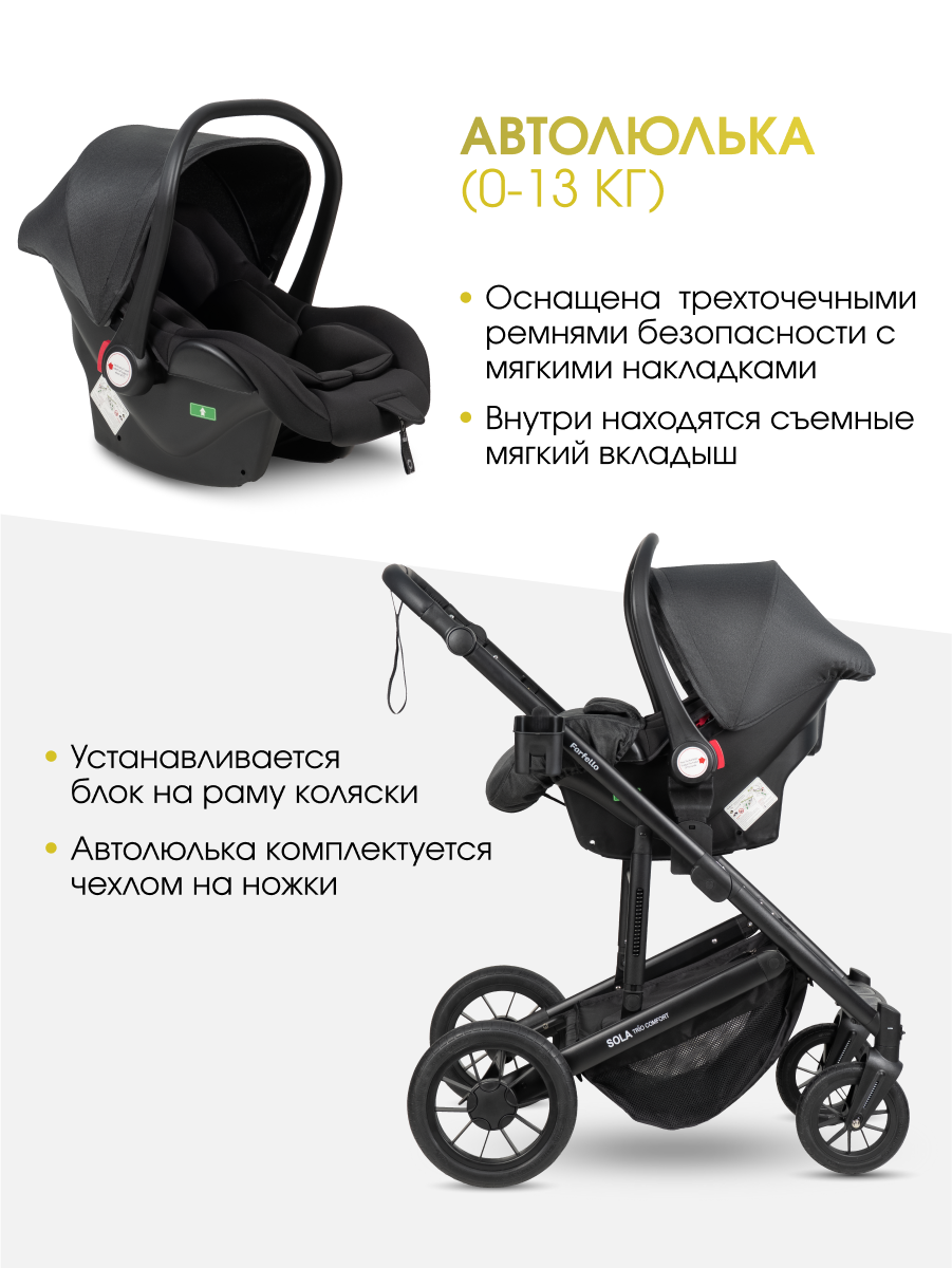 Коляска 3в1 Farfello Sola Trio Comfort черный - фото 6
