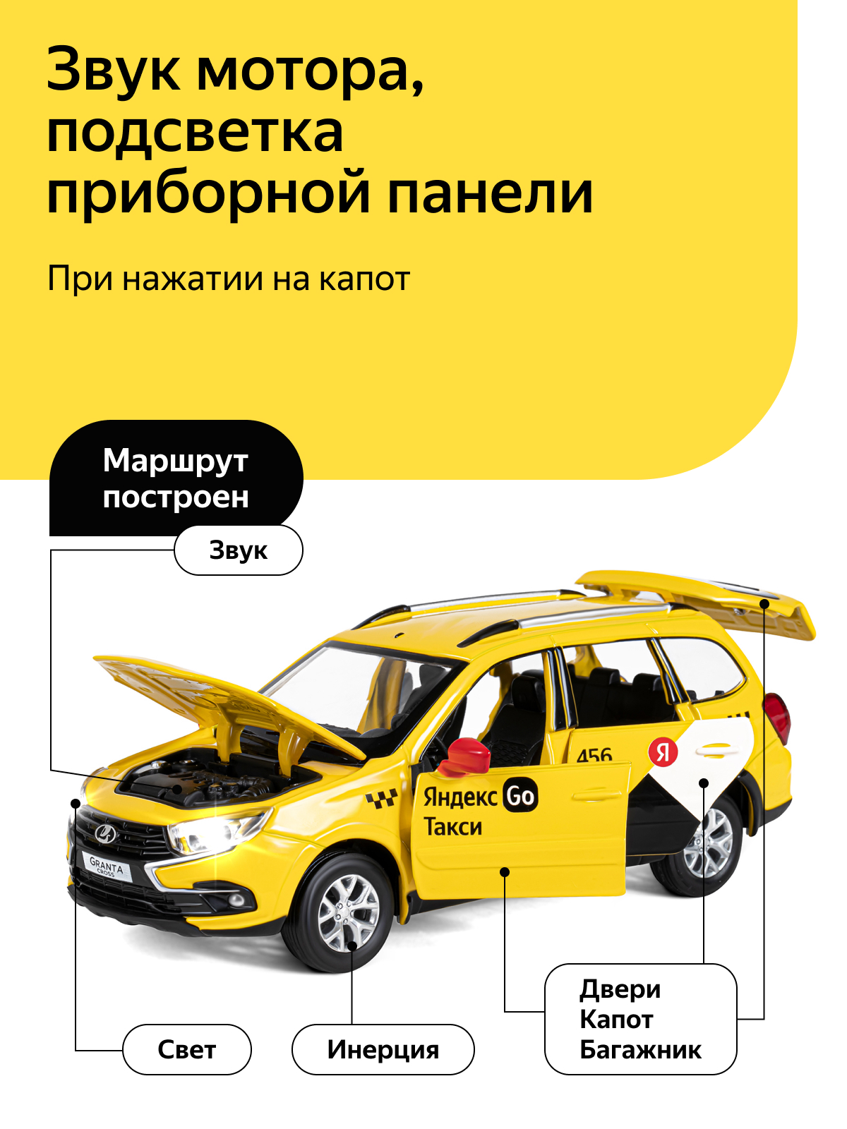 Автомобиль Яндекс GO LADA Granta Такси озвучено Алисой 1:24 JB1251347/Яндекс GO - фото 2