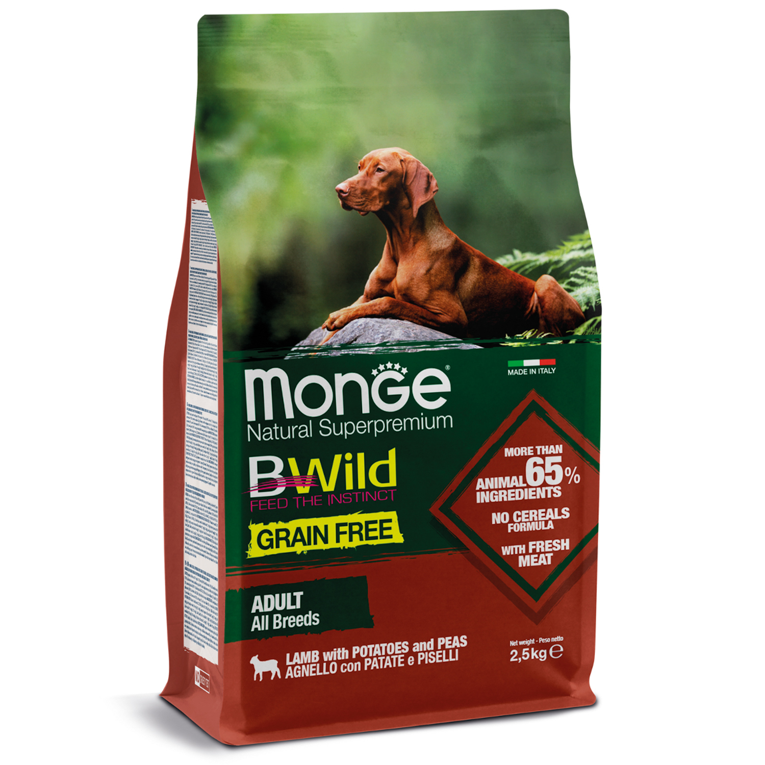 Корм для собак MONGE BWild Grain free из мяса ягненка с картофелем и горохом 2.5кг - фото 2