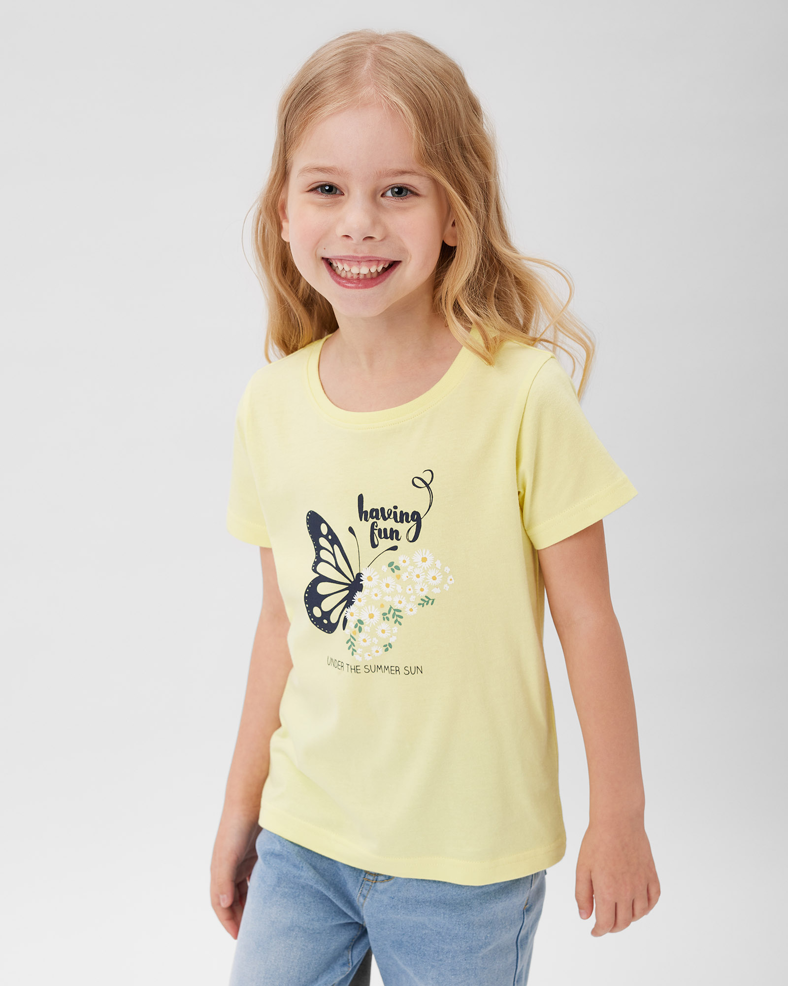 Изображение товара Футболка Futurino 116 Жёлтая с принтом бабочки