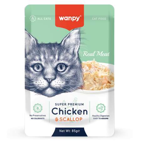 Корм для кошек Wanpy Cat 85г из курицы и гребешка пауч