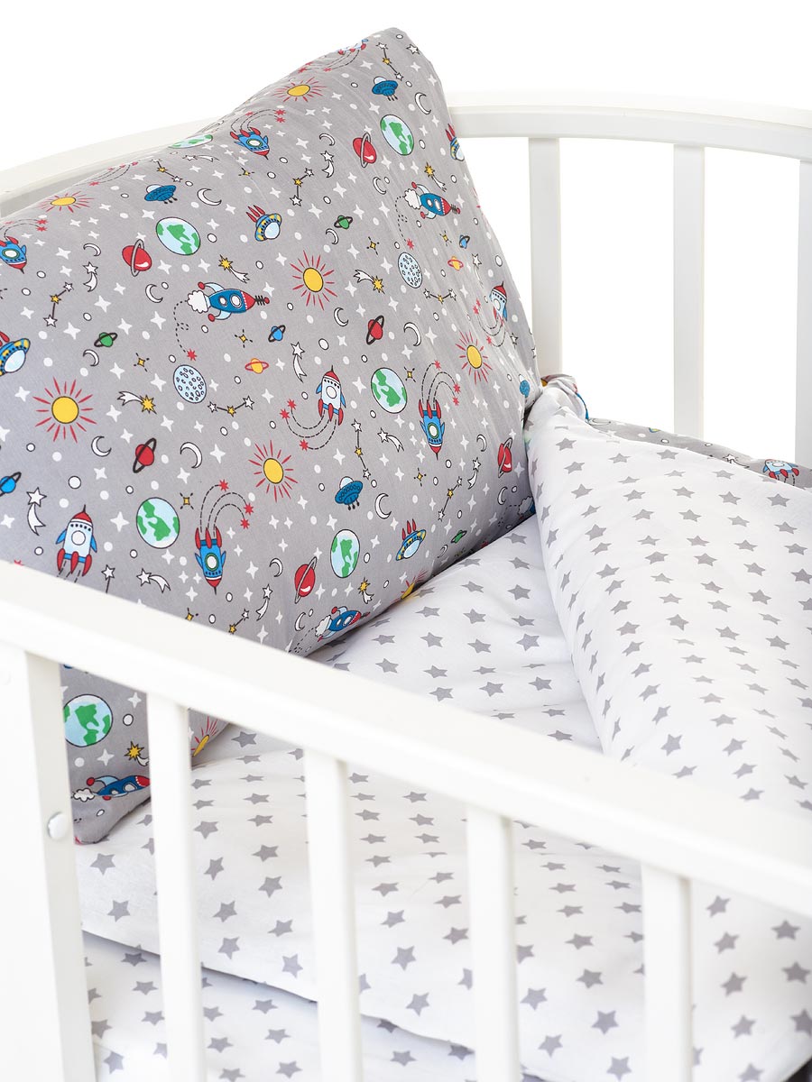 Комплект постельного белья Lemony kids в овальную кроватку Space Серый 3 предмета - фото 4